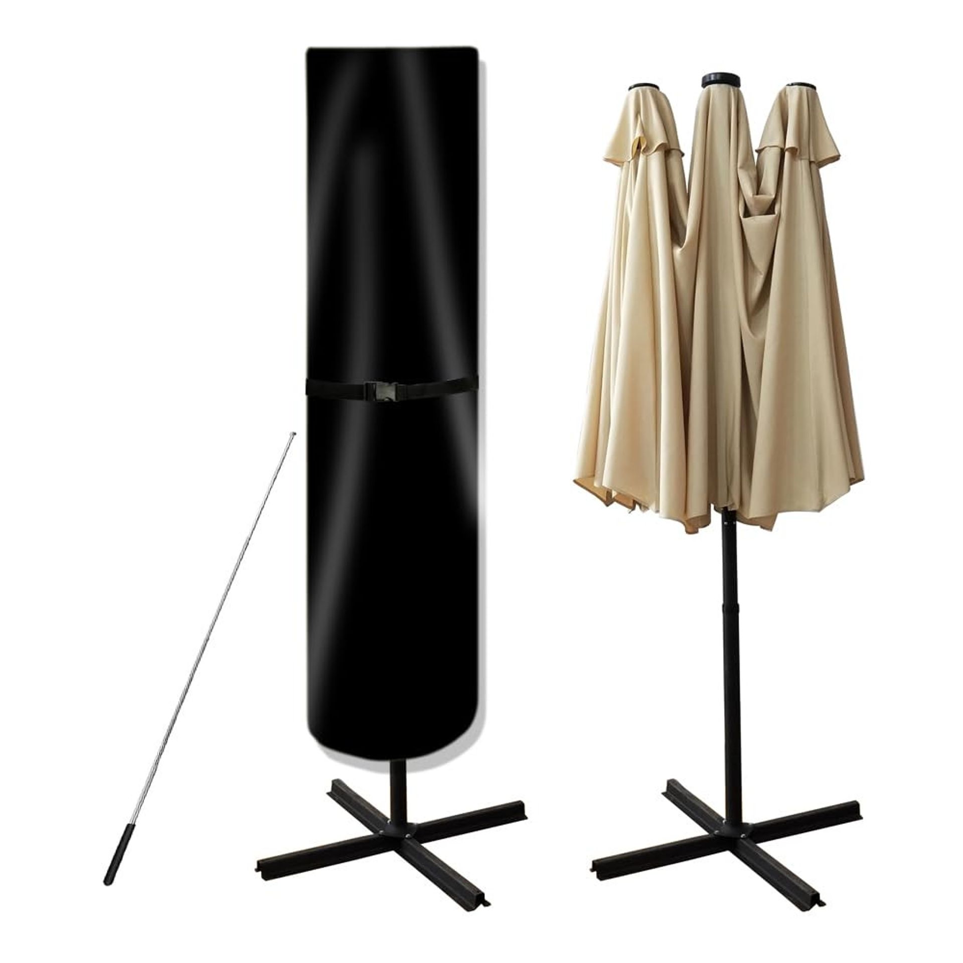 Waterproof Parasol Cover 420D Oxford Fabric Outdoor Patio Umbrella Protector for 7–11ft or 15ft Double-Sided Umbrella - Black 240cm