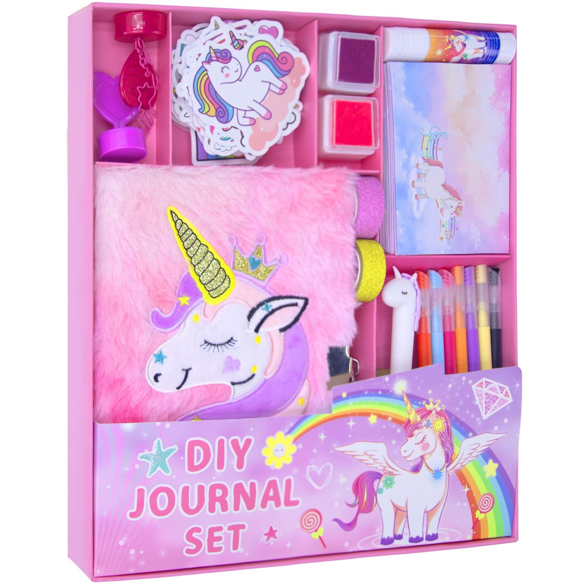DIY Lockable Journal Kit for Girls 129 Pieces Craft Writing Set Birthday & Christmas Gift - Colour 1 129 Pieces Kit