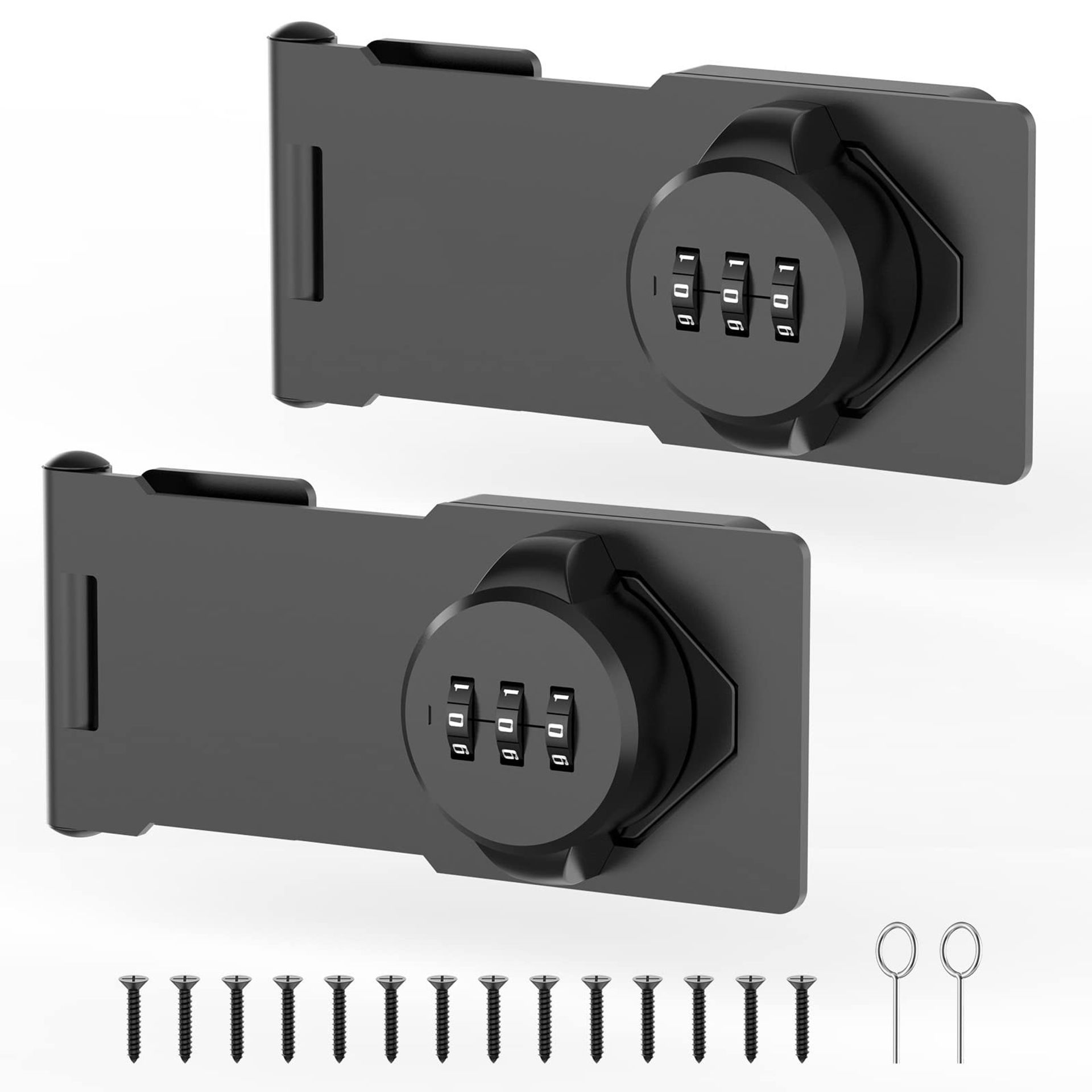 Mechanical Password Rotary Hasp Combination Lock for Doors, Cabinets and Outdoor Security - Black 2 Pack