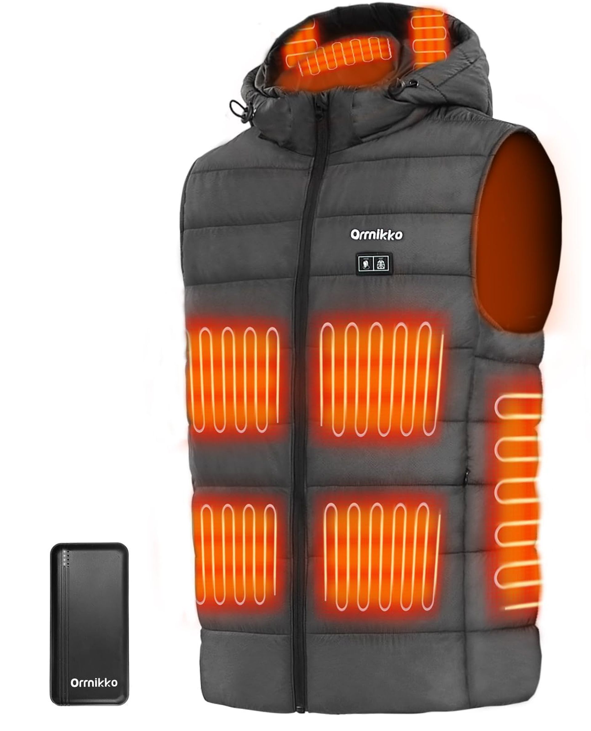 Men's Heated Vest with 16000mAh Battery Pack Detachable Hood Lightweight Warm Gilet - Dark Grey XL