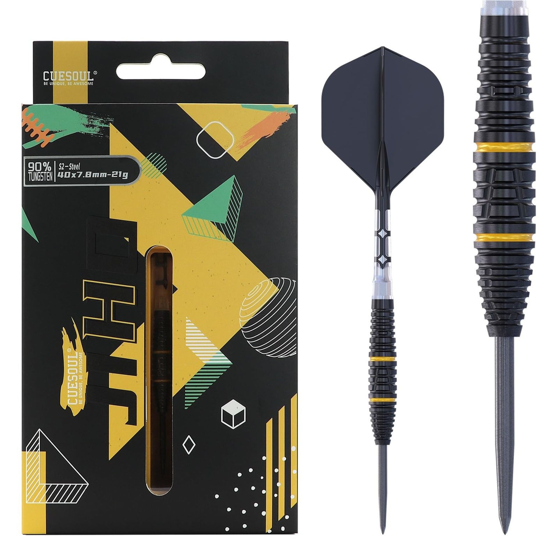 Steel Tip 90% Tungsten Darts Set Titanium Coated with ROST T19 Flight - Yellow Titanium 23g S3