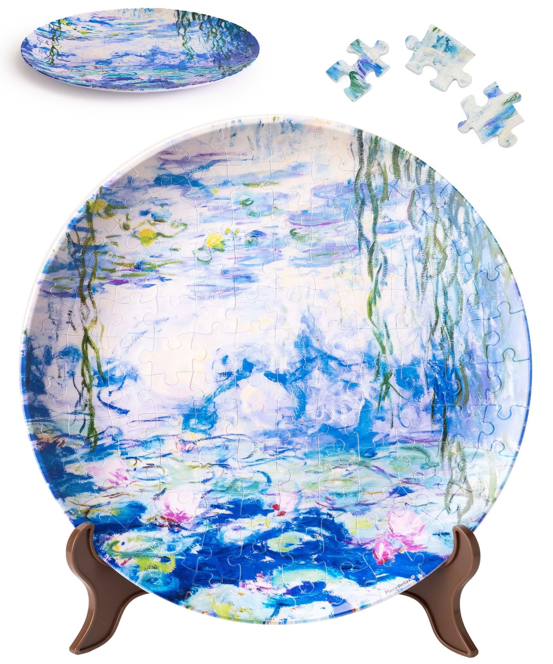 3D Jigsaw Puzzle Plate for Adults 124 Pieces Featuring Monet’s Nympheas Artwork - Monet Nympheas Medium - Spring Refresh