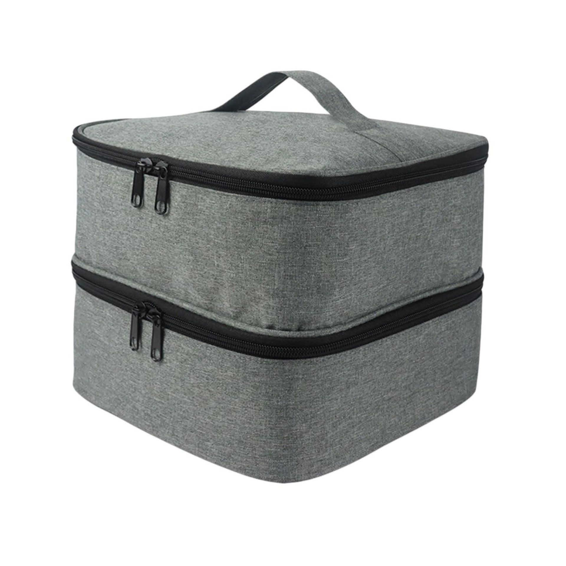 Double Layer Nail Polish Storage Bag 30 Grids Nylon Carry Case for Manicure Tools and Essential Oils - Grey