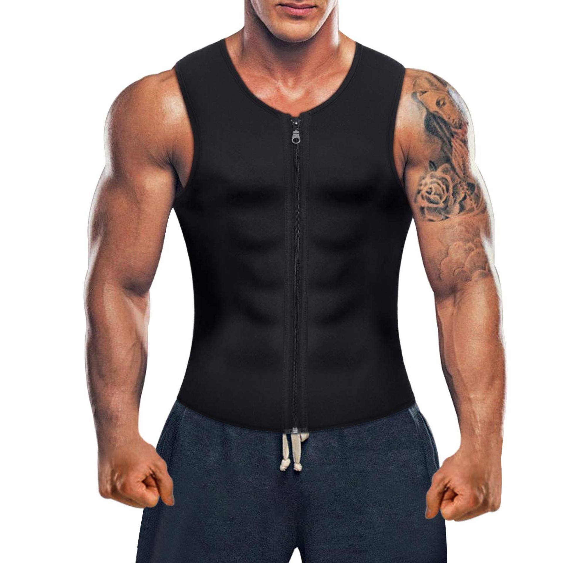 Men's Waist Trainer Vest Neoprene Sauna Body Shaper with Zipper for Weight Loss & Fitness - Black S