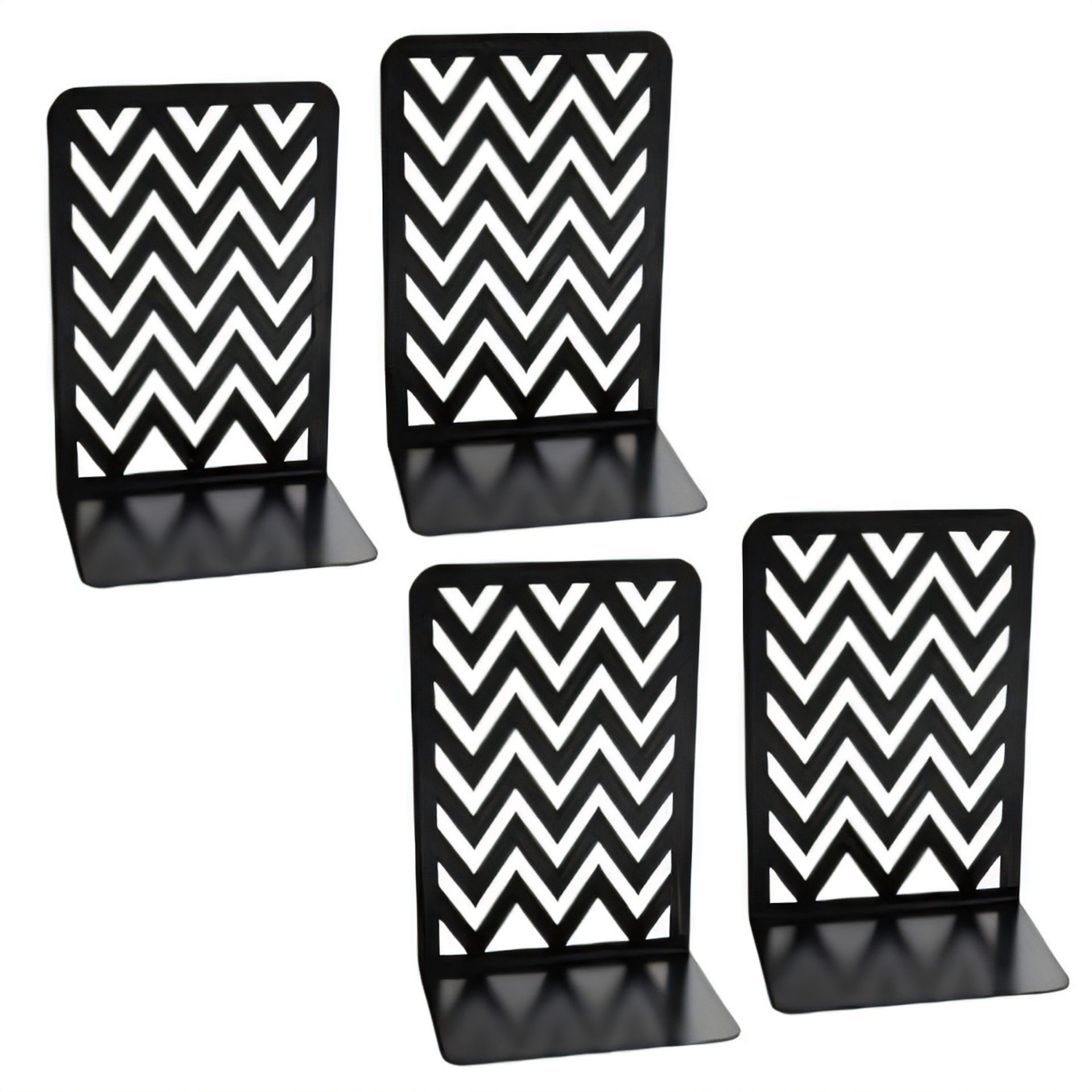 Coolnice Black Steel Wave Pattern Bookends - Stylish & Sturdy Book Stoppers (2 Pairs)