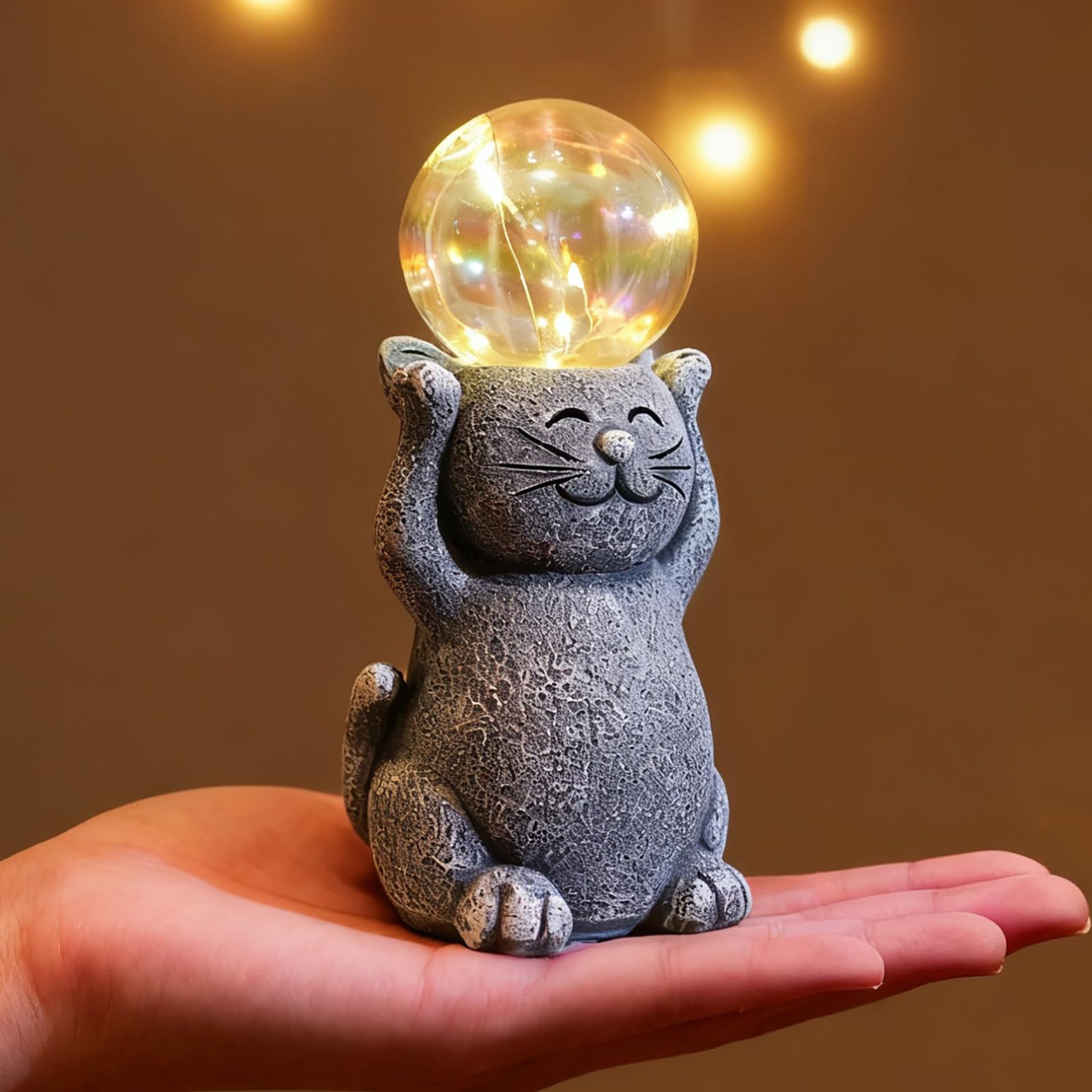 Standing Cat Figurine Waterproof Garden Ornament with Bubble Ball Decoration Gift for Cat Lovers - Standing Cat One Size