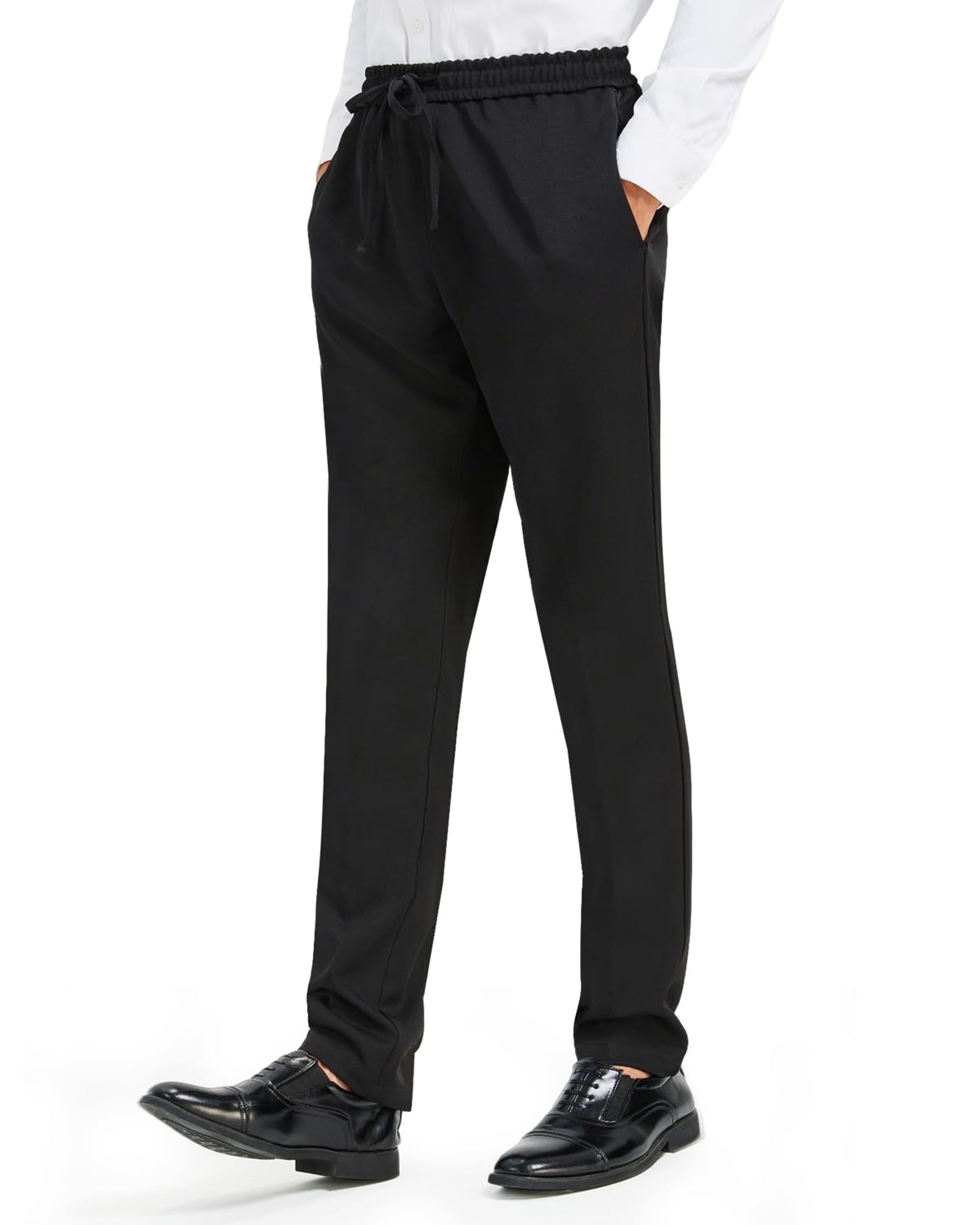 Men's Formal Trousers Slim Fit Elastic Waistband Long Leg Business Smart Look - Black S Extra Tall