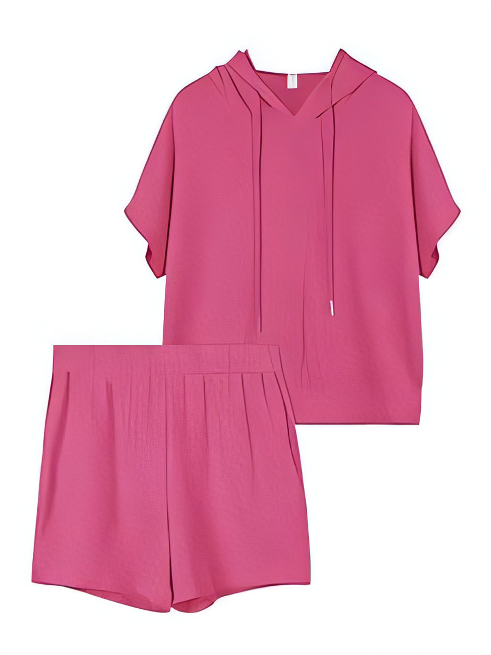 Women's Two Piece Tracksuit Set with Short Sleeve Hoodie & Flowy Shorts - Soft Stretch Material, Casual Wear XXL Pink