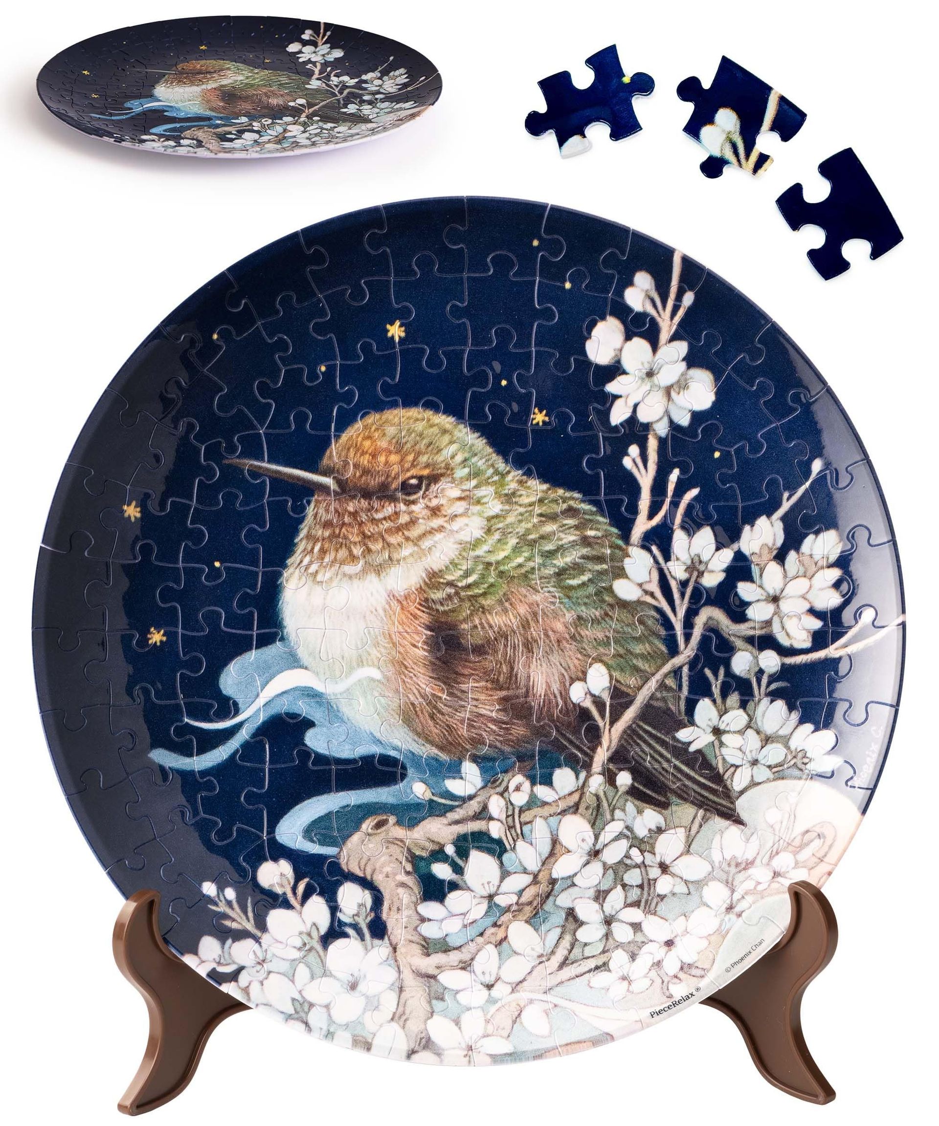 3D Jigsaw Puzzle Decorative Plate for Adults 124 Pieces Bird Design - Phoenix Chan Bird on Plum Branch - Spring Refresh