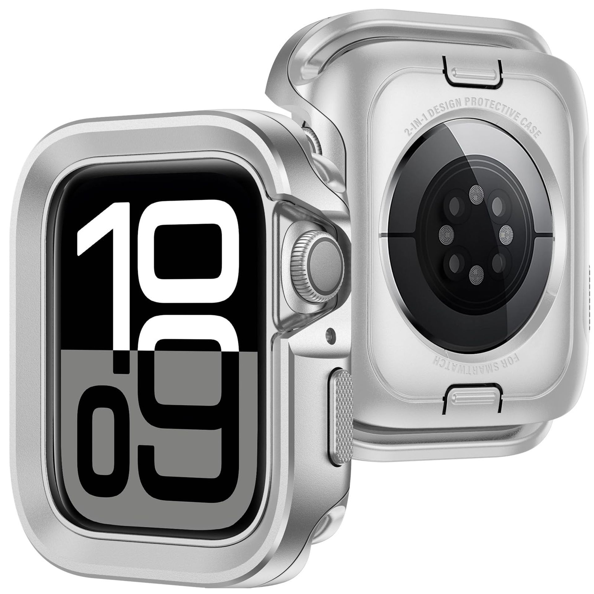 Metal Protective Case for Apple Watch Series 10 42mm Shockproof 2-in-1 Silicone Bumper Cover - Silver 42mm