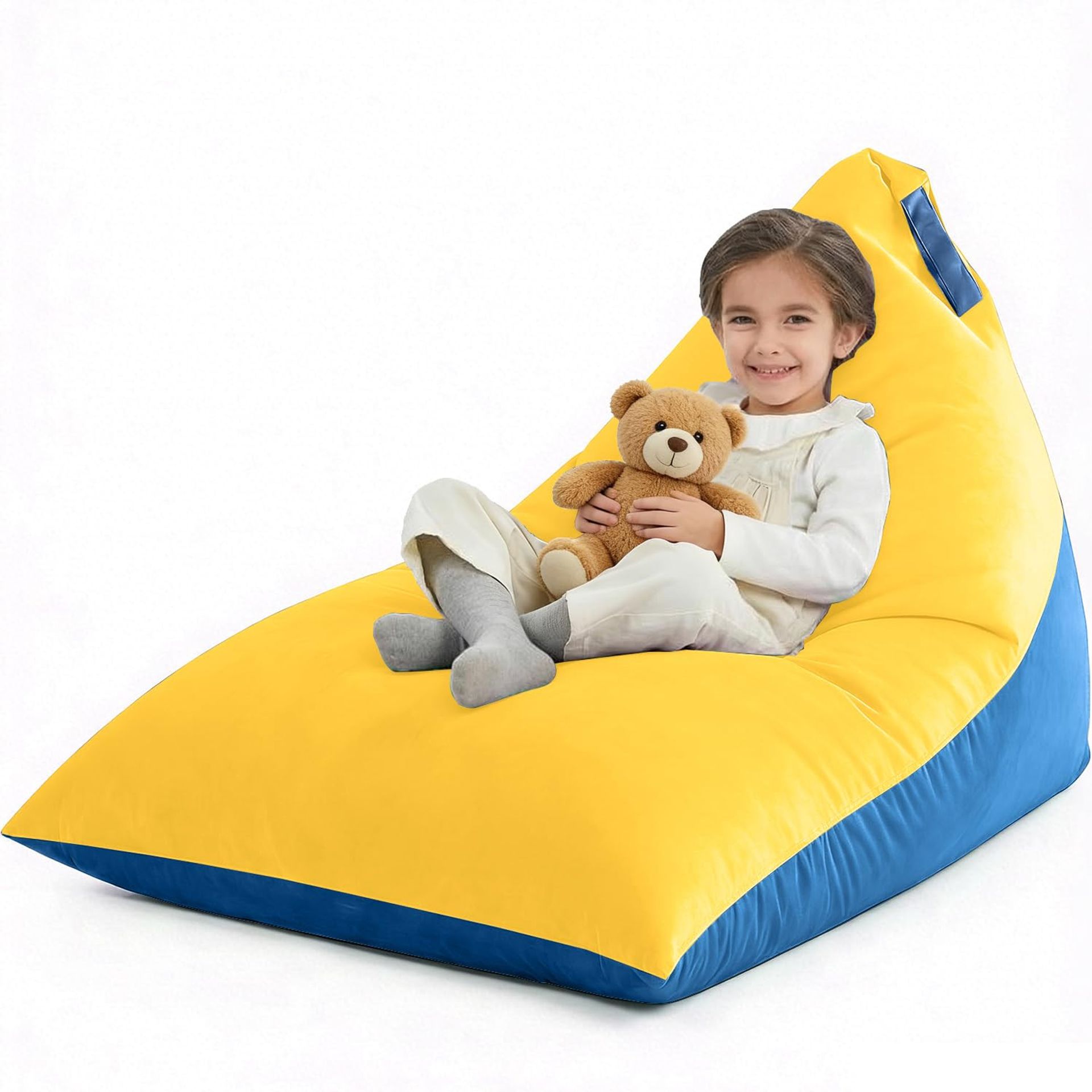 4ft Bean Bag Chair Cover Ultra Soft Velvet Washable Lounger Sofa No Filler - Yellow Blue X-Large - Spring Refresh