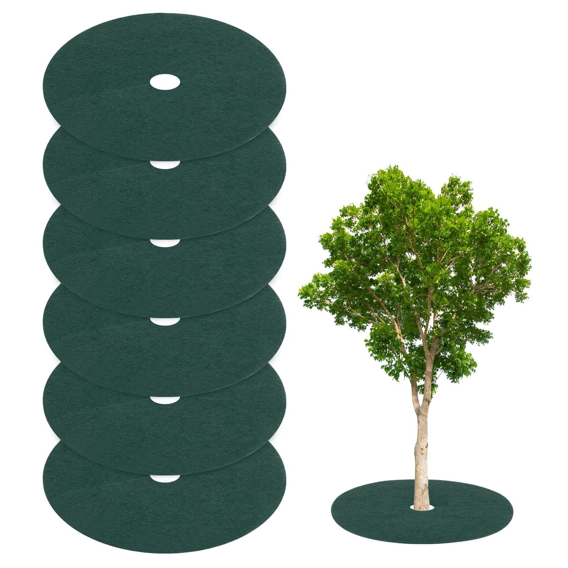 Tree Protector Weed Fabric Rings 6 Pack Non-Woven Mulch Mats Garden Landscaping - Dark Green 32.2 Inch