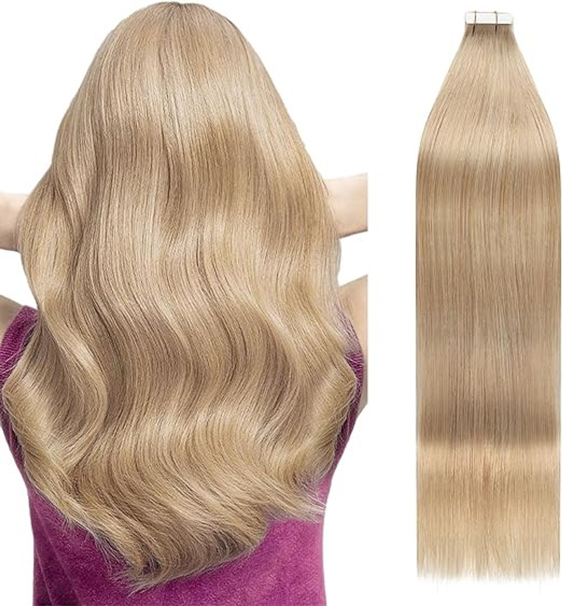 Tape In Hair Extensions Human Remy Hair Reusable Invisible Seamless Skin Weft - Caramel Blonde 22 Inch