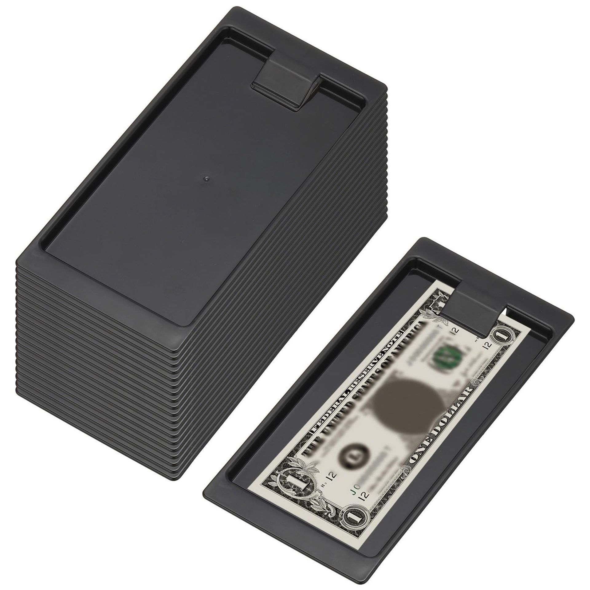 Check Holders 20 Pack Plastic Tip Trays with Clip for Restaurant and Bar Receipts - Black 8.2 x 3.9in