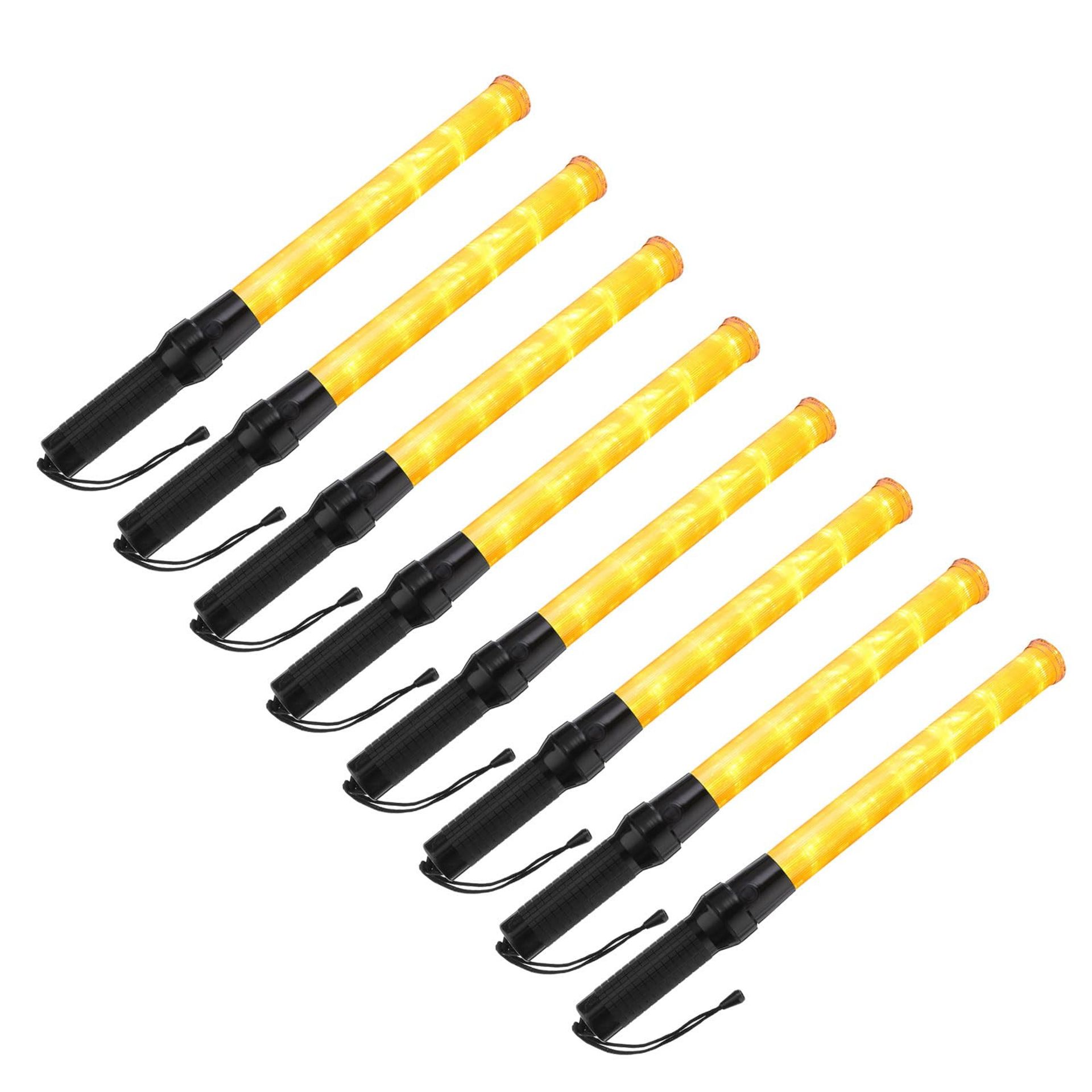LED Traffic Control Batons 21-Inch 2 Flash Modes Warning Wands 8 Pack with Anti-Slip Handle and Lanyard - Yellow 21-Inch