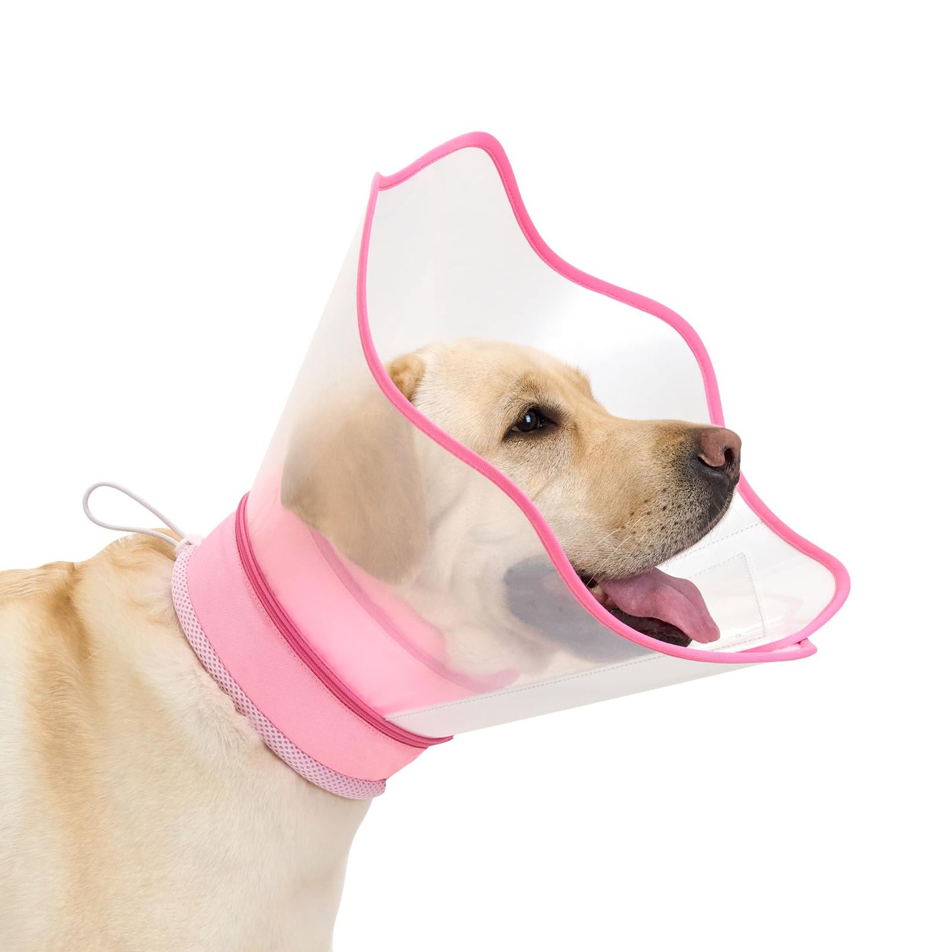 Dog Recovery Cone Collar 2-in-1 Adjustable Soft Comfy Design with Removable Shield for Post-Surgery Care - Pink XXL