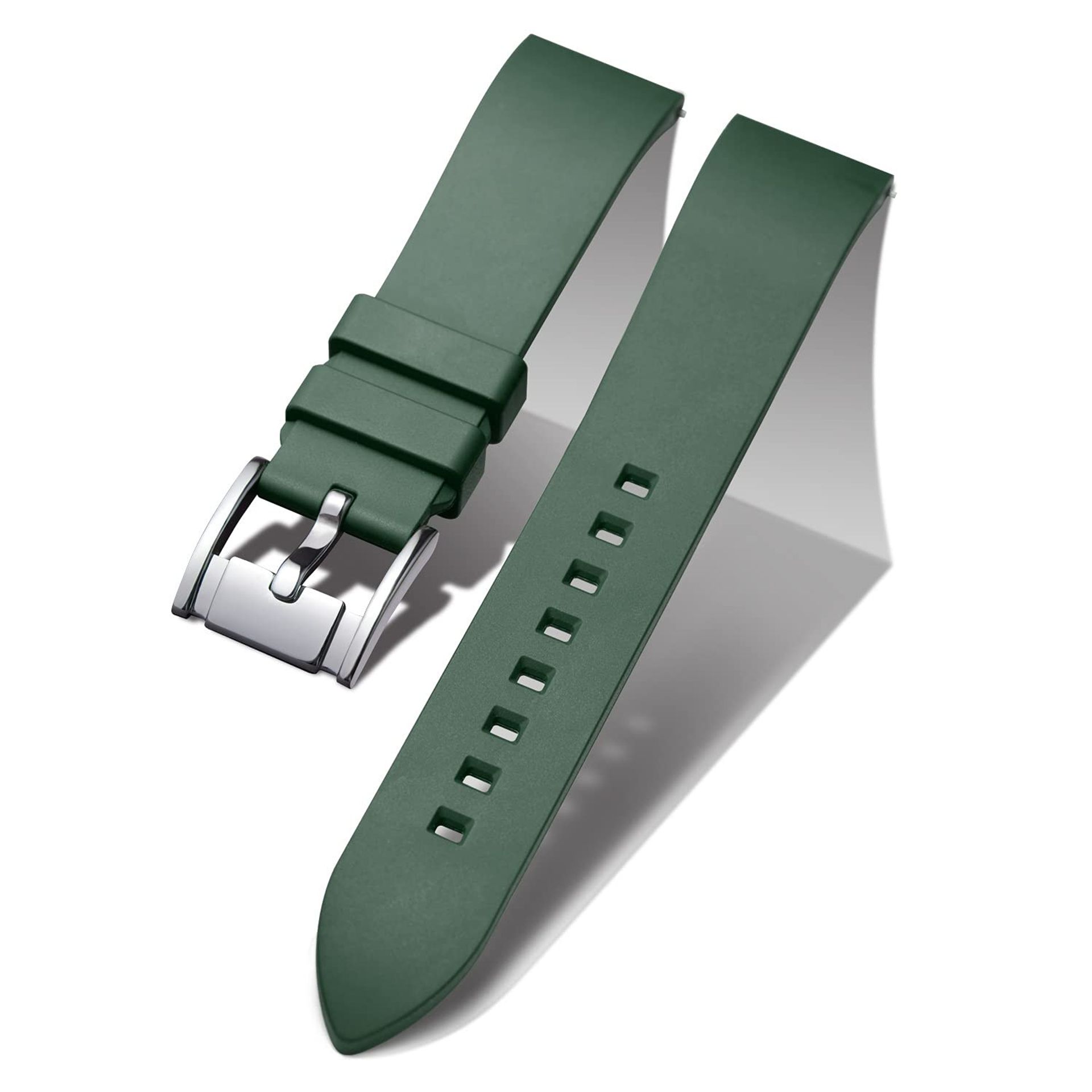 FKM Rubber Watch Strap Quick Release Fluororubber Sport Band Replacement for Men and Women - Green 21mm