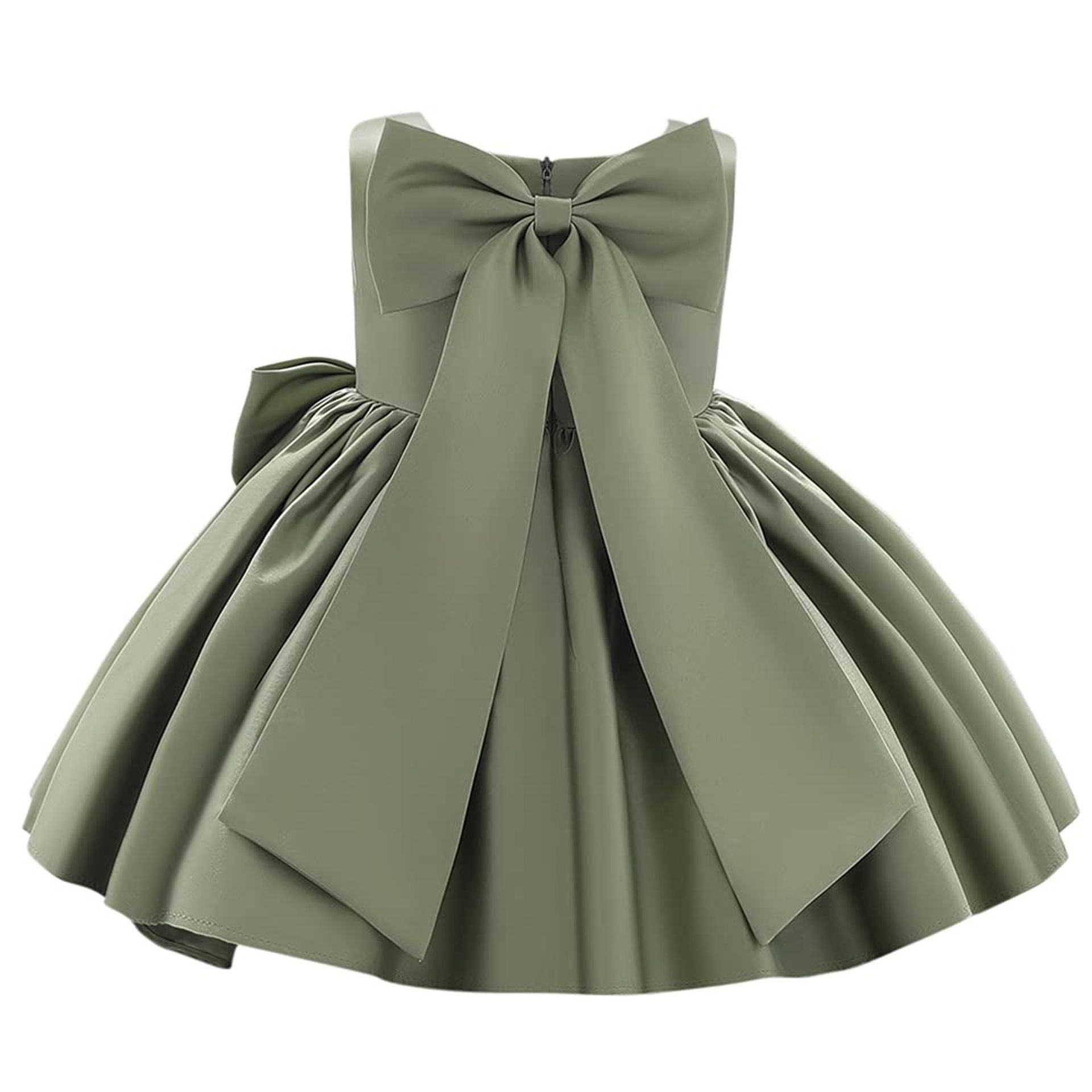 Girls Satin Flower Girl Dress Pageant Bridesmaid Gown with Bowknot - Sage Green 18-24 Months