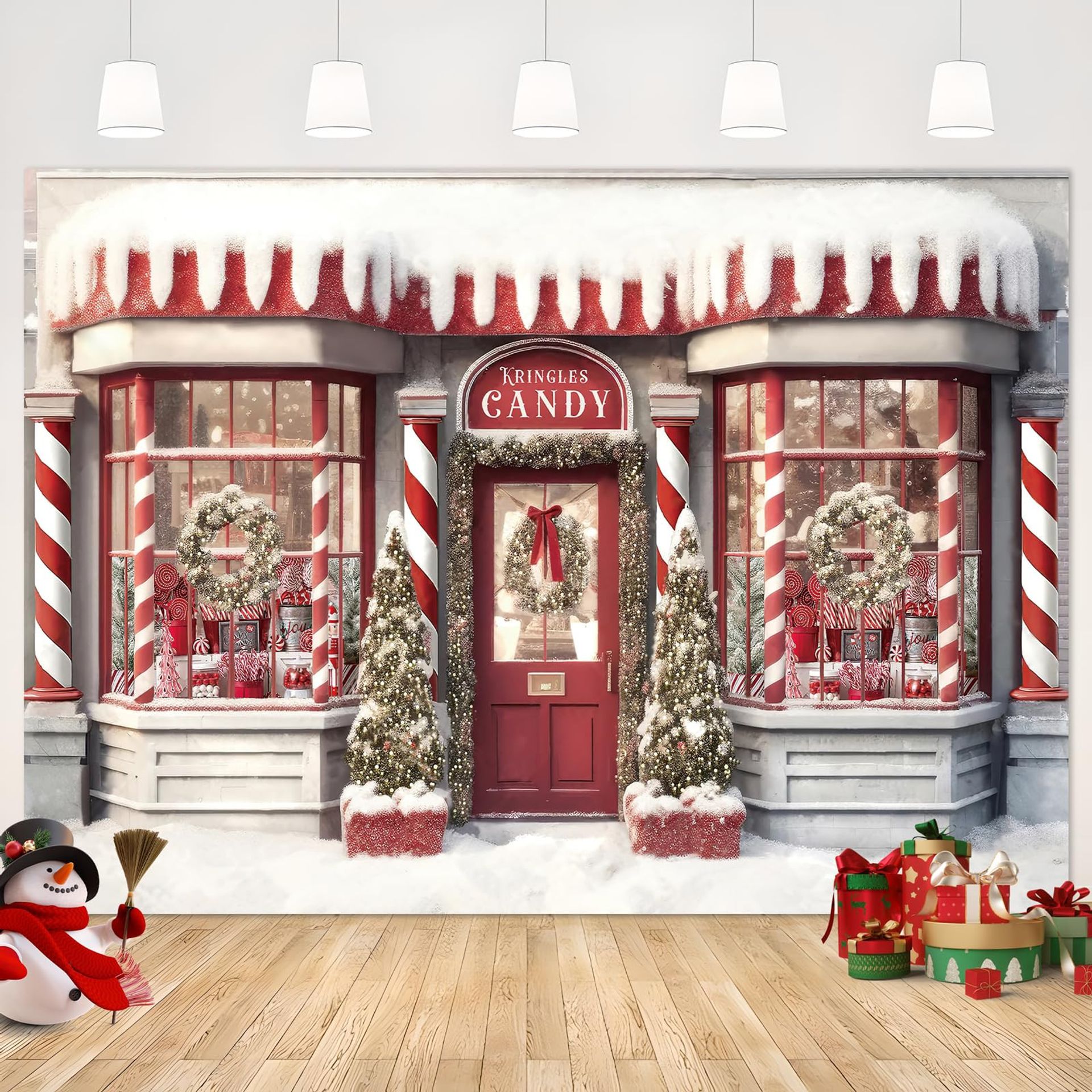 Christmas Photography Backdrop Candy Gift Shop Snow Scene Fabric - Style11 210x150cm