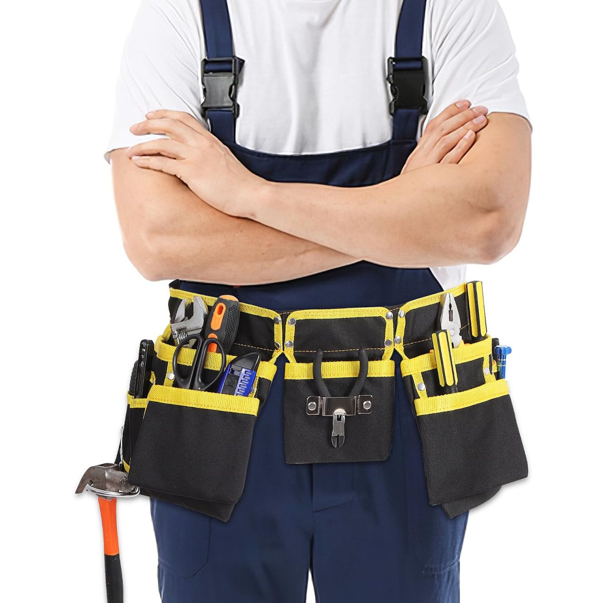 Electrician Tool Belt Pouch Oxford Cloth Multi-Pocket Organiser for Mechanics and Technicians - Black 23.50X23.00X0.20CM