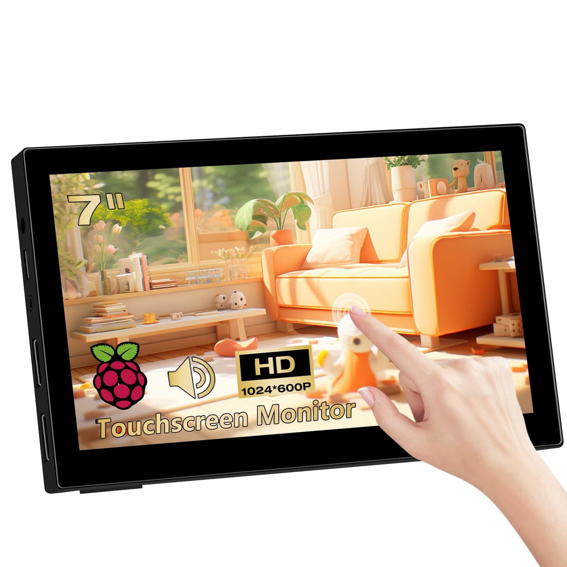 Mini 7-Inch Touchscreen Monitor HD 1024x600 HDMI Portable Display for PC, Laptop, Xbox, PlayStation, Raspberry Pi - Black 7 Inch