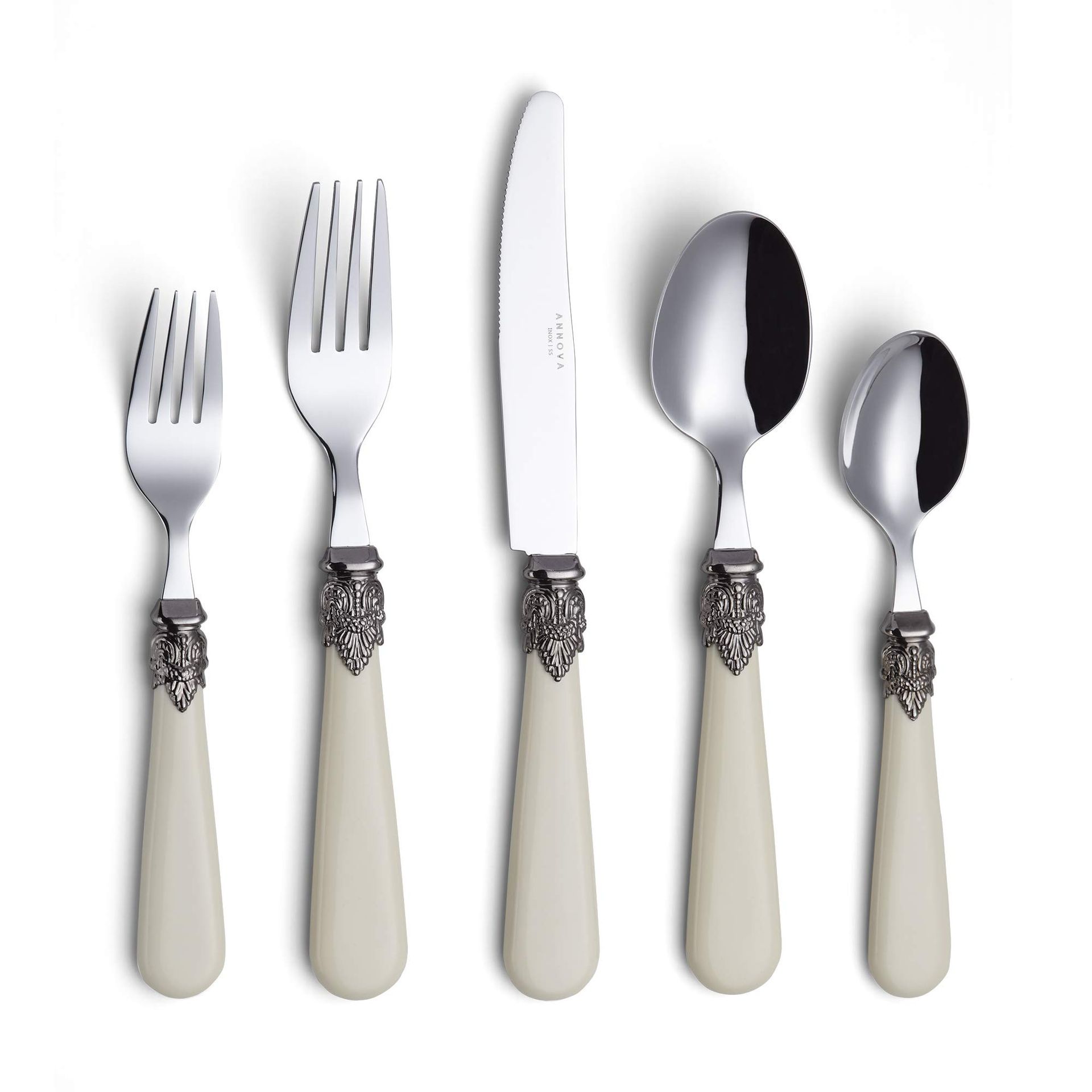 20 Piece Stainless Steel Vintage Cutlery Set Mirror Polished Service for 4 - Off-White 20 Pieces - Spring Refresh