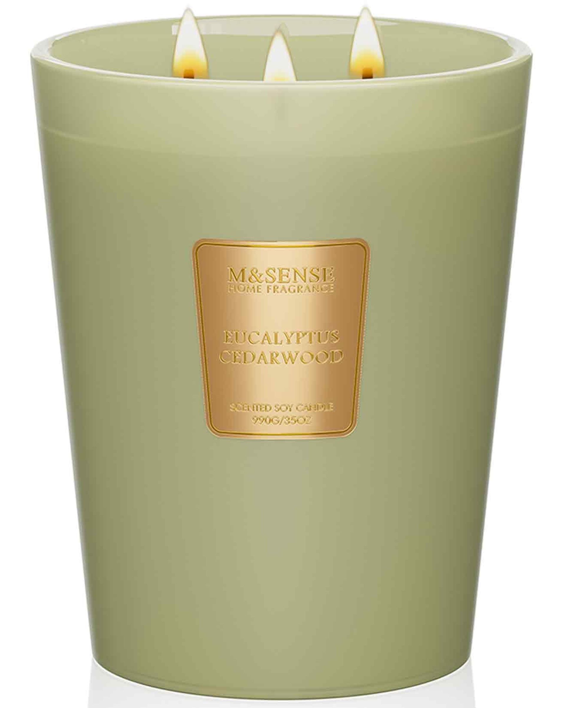Large 3 Wick Soy Scented Candle Strong Fragrance Non-Toxic Gift for Home & Friends - Eucalyptus Cedarwood 990g
