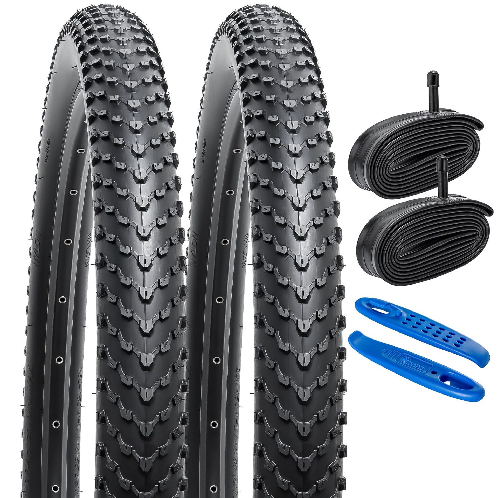 Foldable 26 Inch Bike Tyres Set with Heavy Duty Inner Tubes Schrader Valve Compatible with 26x2.35-2.40 Bicycles - Black 26x2.40