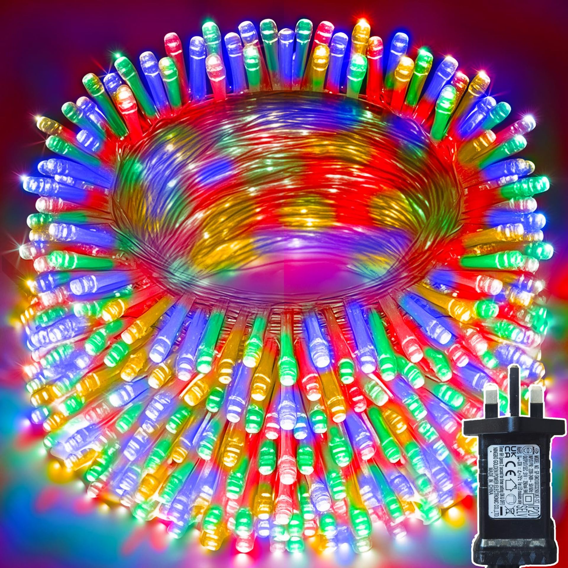 Indoor Outdoor LED String Lights 350 LEDs 8 Lighting Modes Timer Waterproof Decoration - Multicolour Transparent Line 114FT