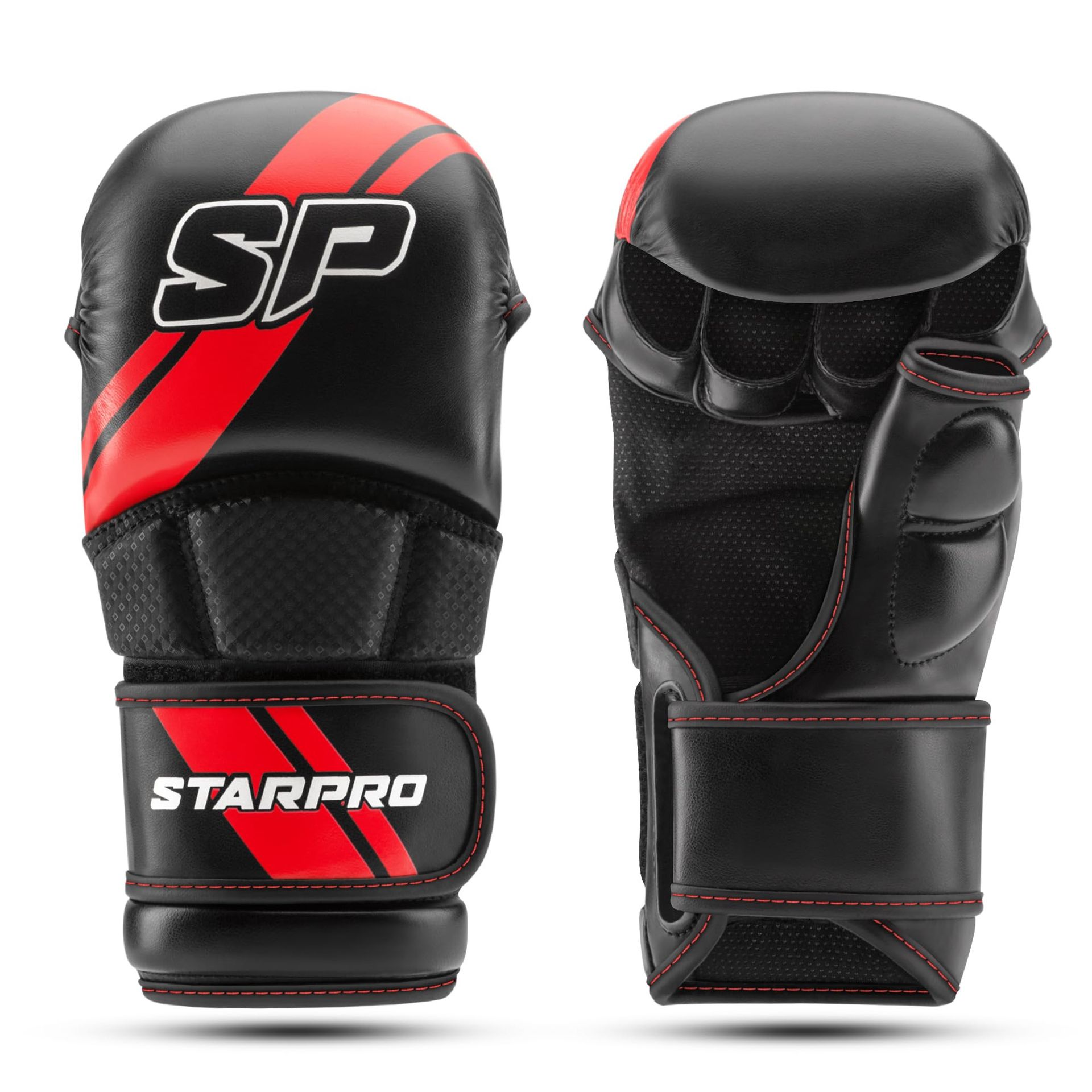 Lightweight MMA Gloves for Men & Women Durable PU Leather Sparring, Grappling & Bag Work Training Gloves - Black S