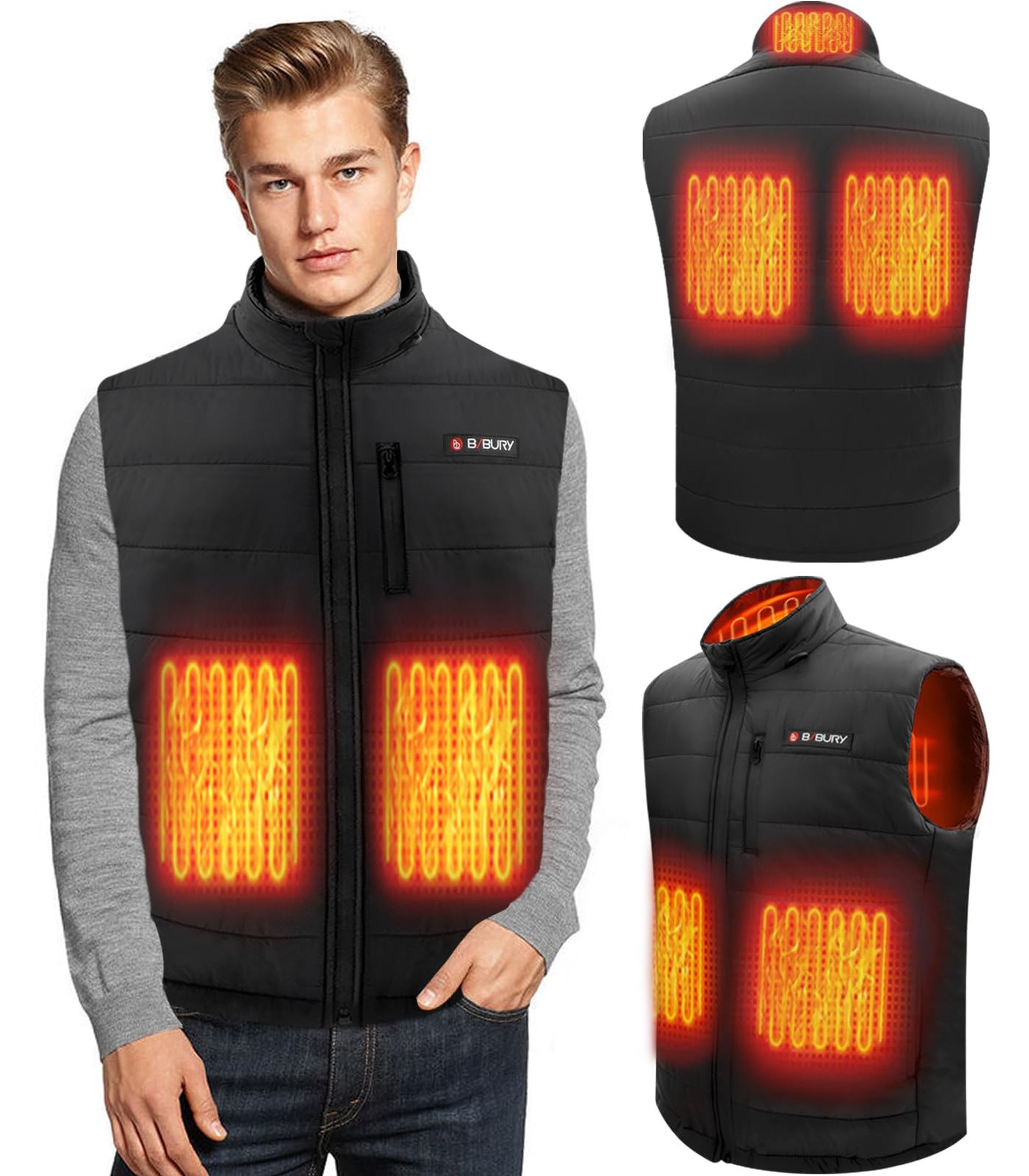 Heated Vest Electric Gilet Unisex Lightweight Washable Warming Body Warmer with 5 Carbon Fibre Heating Pads – Black L
