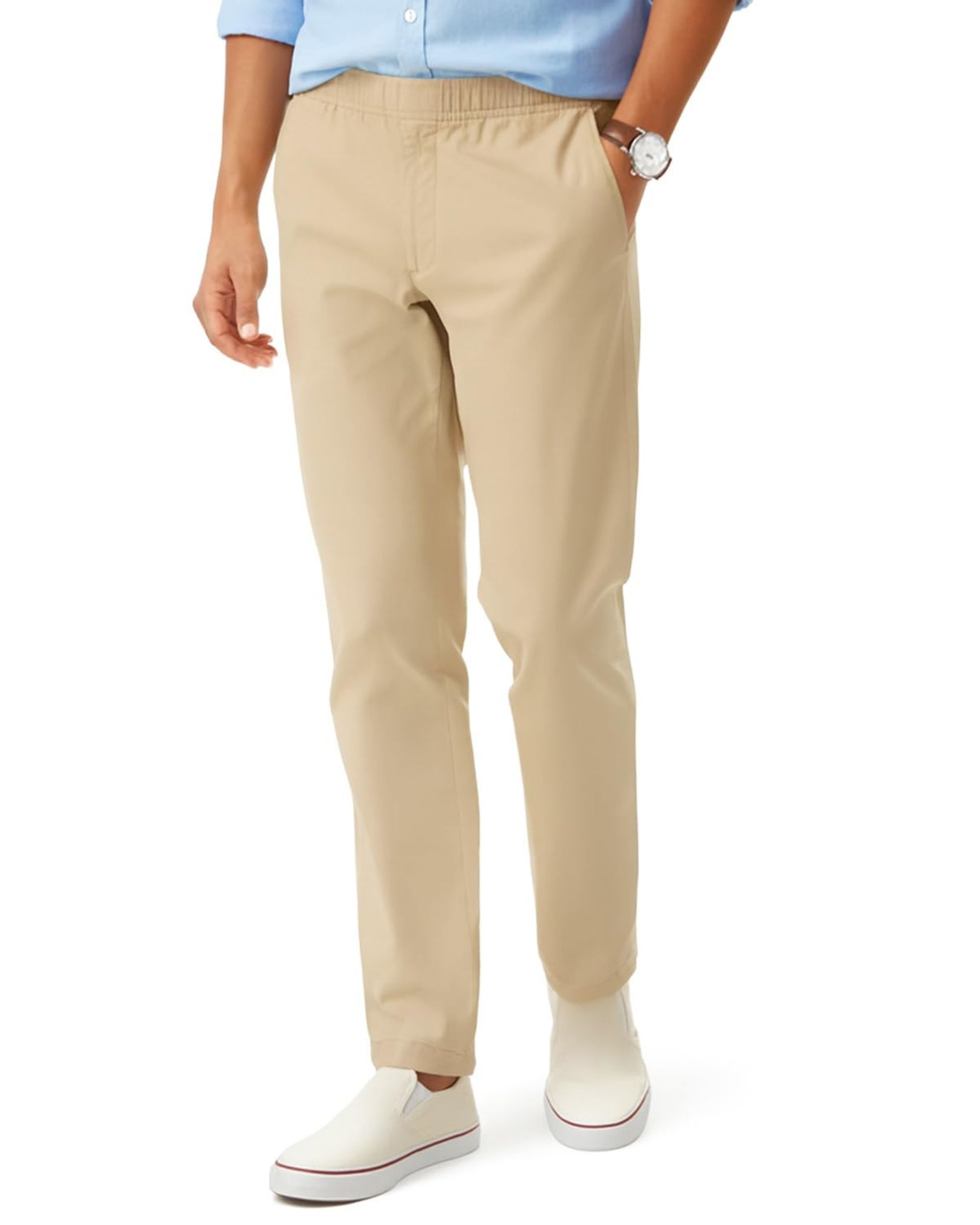 Men's Extra Long Chino Trousers 100% Cotton Casual Stretch Waist 35" Inseam - Khaki L Extra Tall