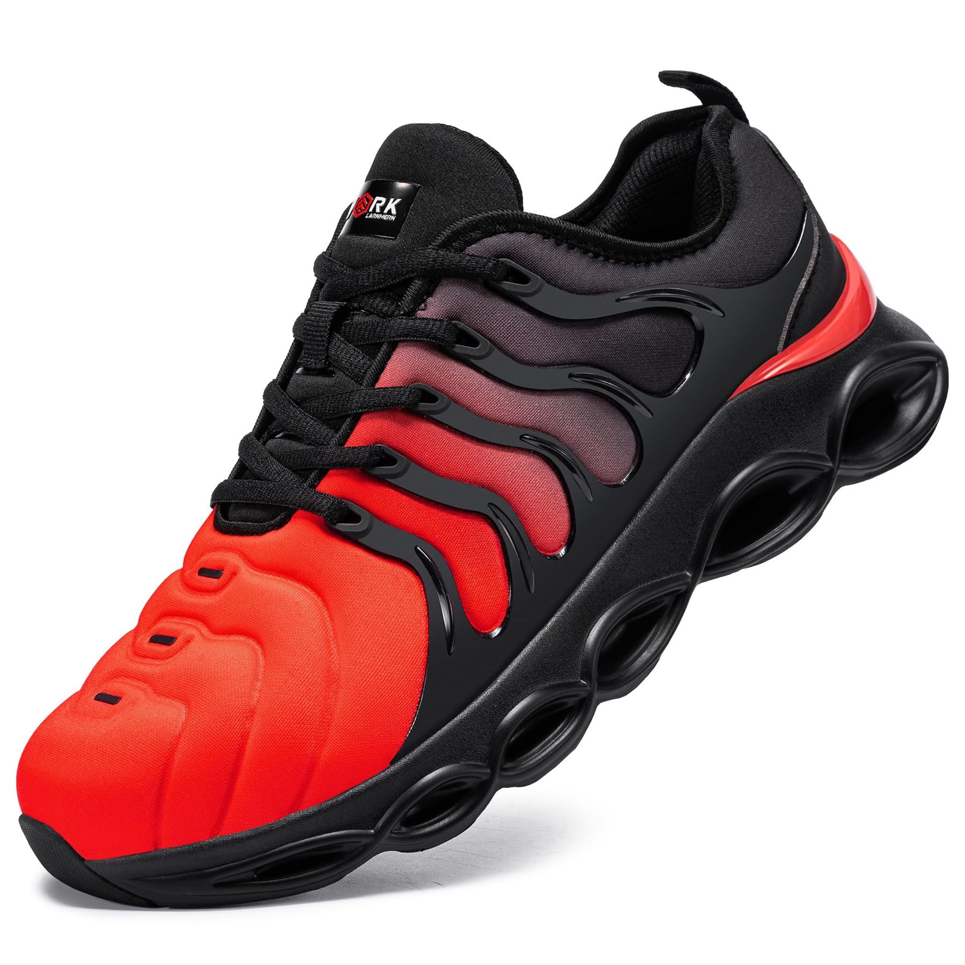 Men's Steel Toe Safety Trainers Lightweight Breathable Work Shoes - Black Red 6 UK