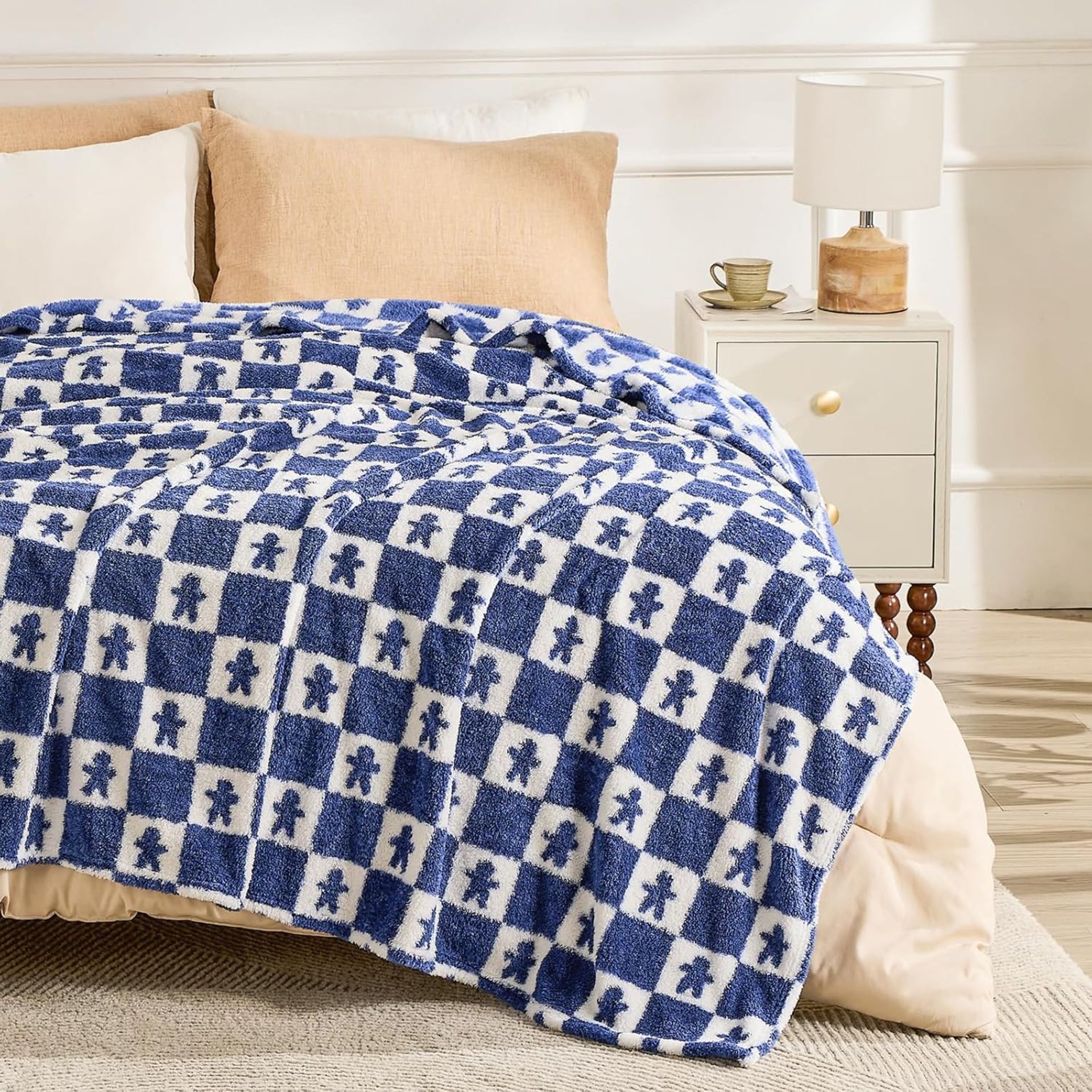 Fleece Throw Blanket Sherpa Flannel Soft Warm Cosy for Bed Sofa or Picnic - 3-Checkered Navy 200 x 230 cm - Spring Refresh