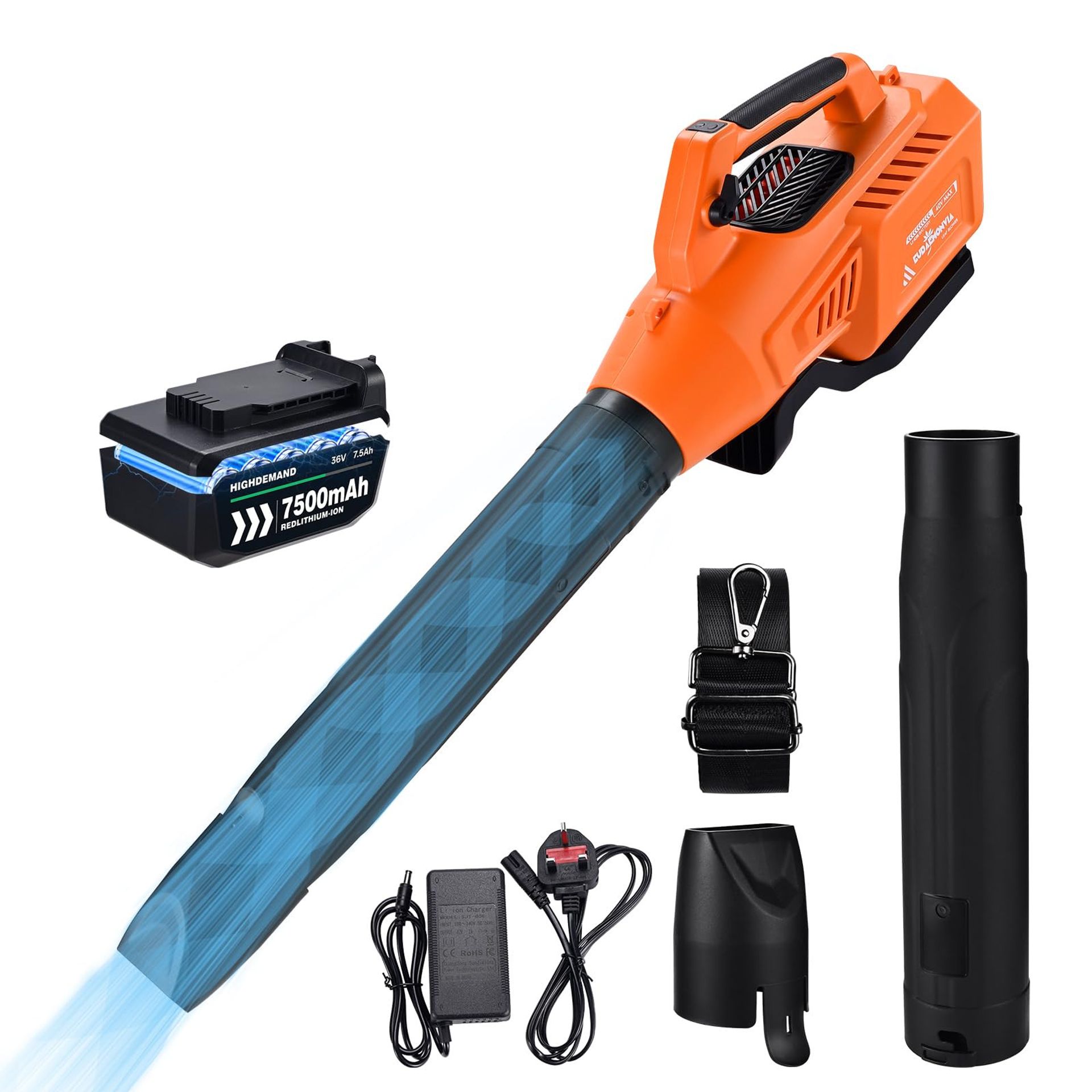 Cordless Leaf Blower 36V 7500mAh Battery 20000 RPM Brushless Motor 600 CFM - Orange CY-2-D