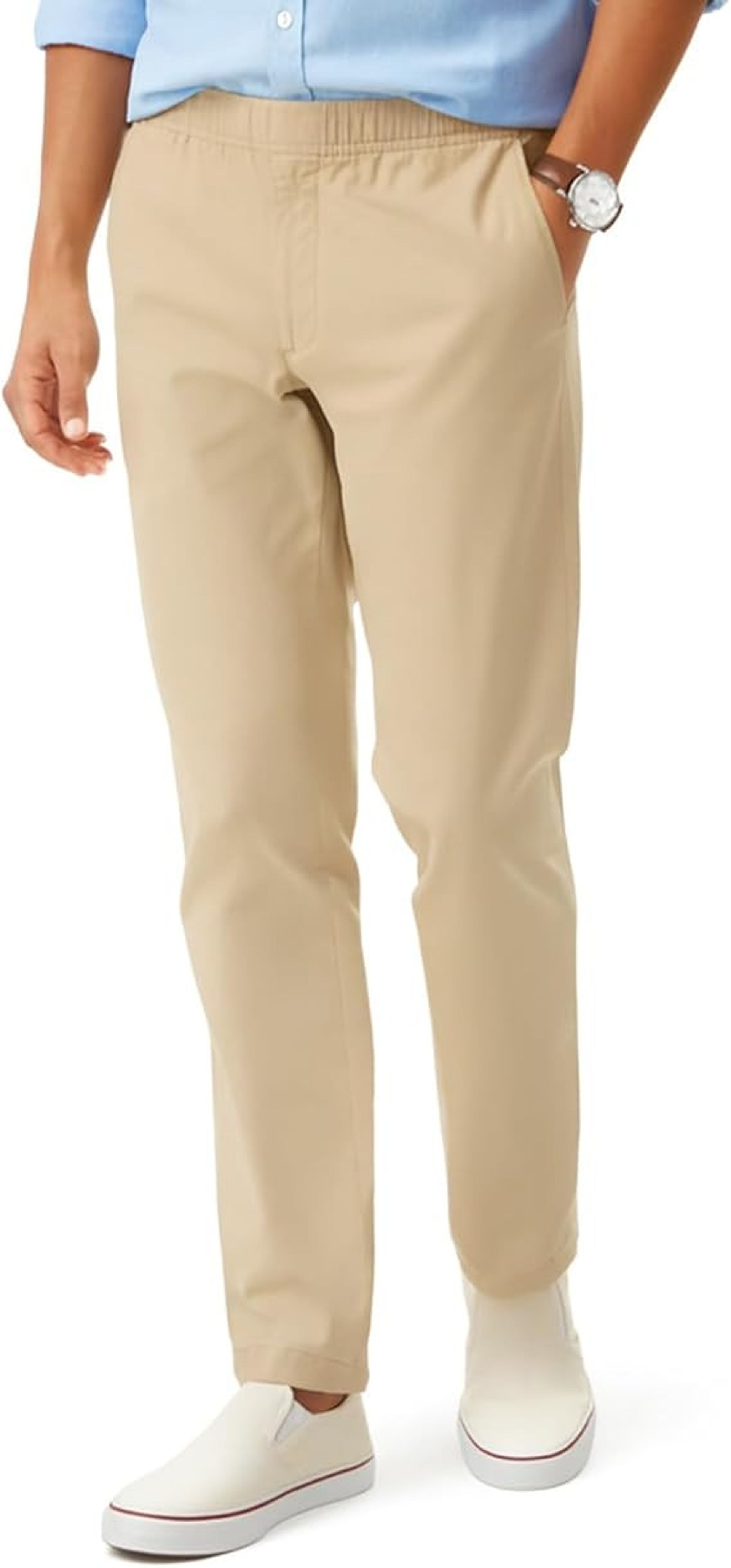 Men's Tall Chino Trousers Long Length Cotton Casual Pants with Drawstring Waist - Khaki L Tall