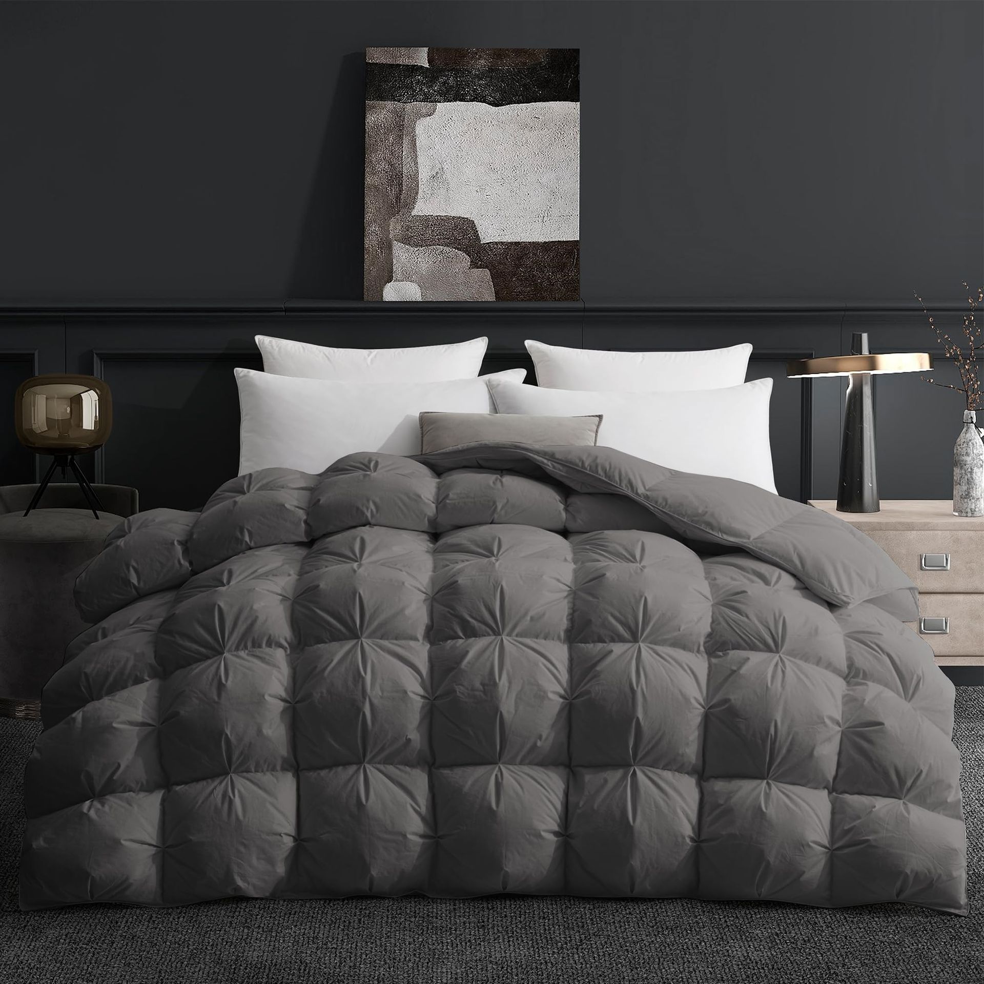 Goose Down & Feather Duvet 10.5 TOG All Season Quilt with Cotton Cover - Dark Grey Double