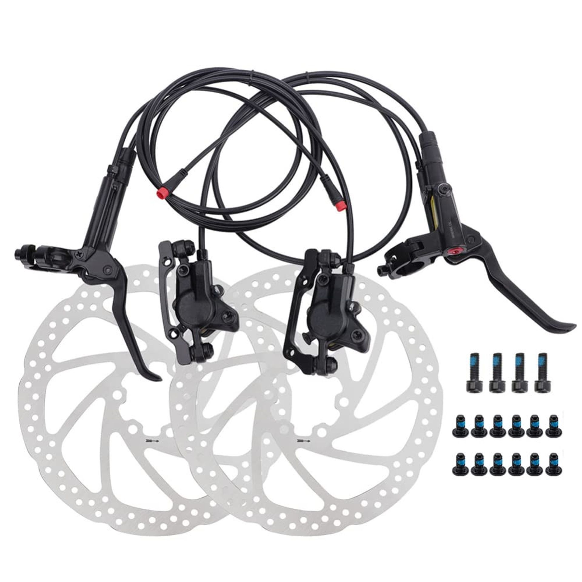 Hydraulic Brake Set Kit Double-Piston Disc Brakes for Electric Bikes Aluminium Alloy Power Cut-Off System - 1 Pair Oil Brake+160mm Disc X2