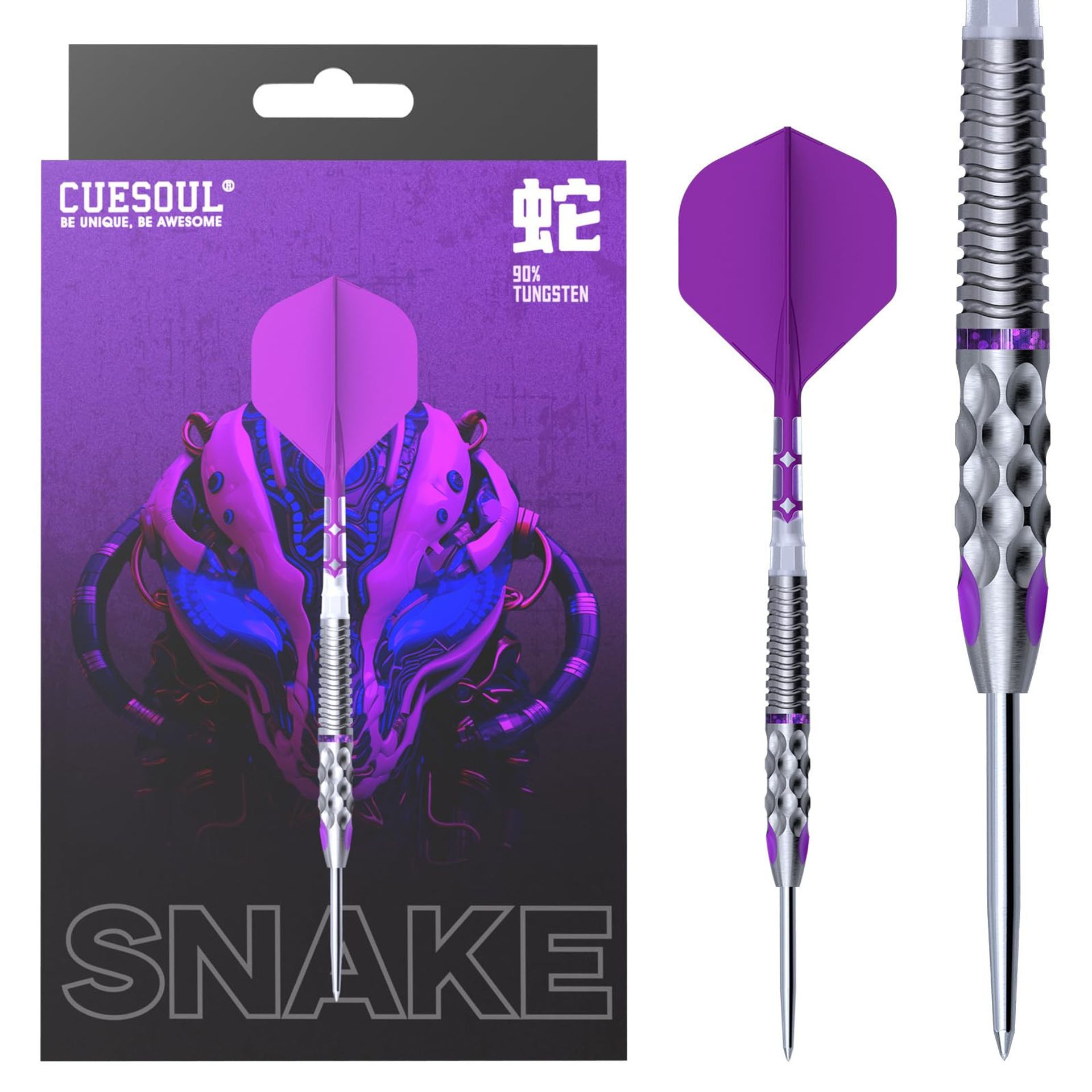 Professional Steel Tip Dart Set 90% Tungsten Barrels Titanium Coating Integrated Flights - Zodiac Snake 21g