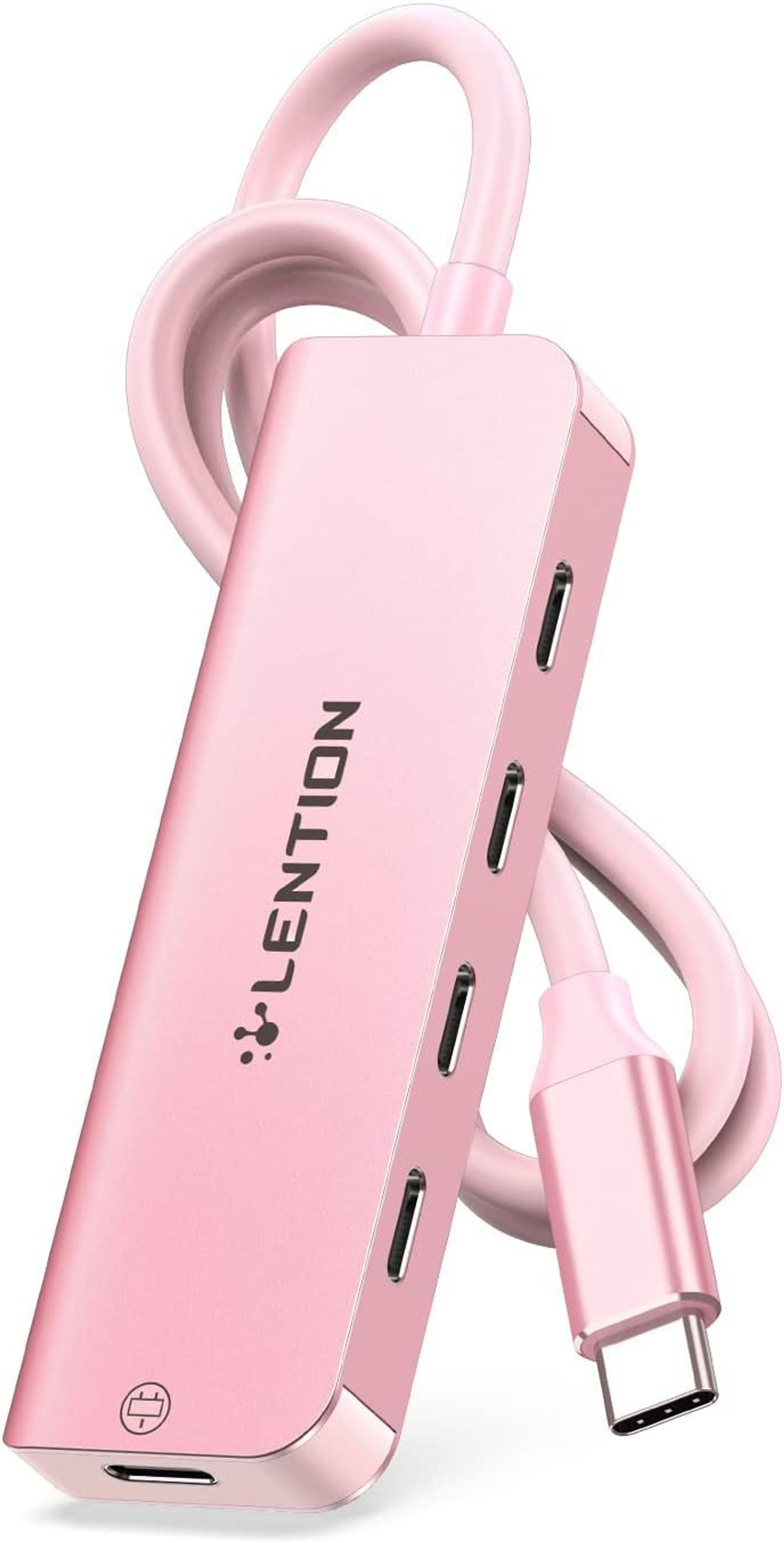 USB C Hub 2FT Long Cable Multiport Adapter with Type-C Power Delivery Port for MacBook Pro, Air & Surface - Rose Gold