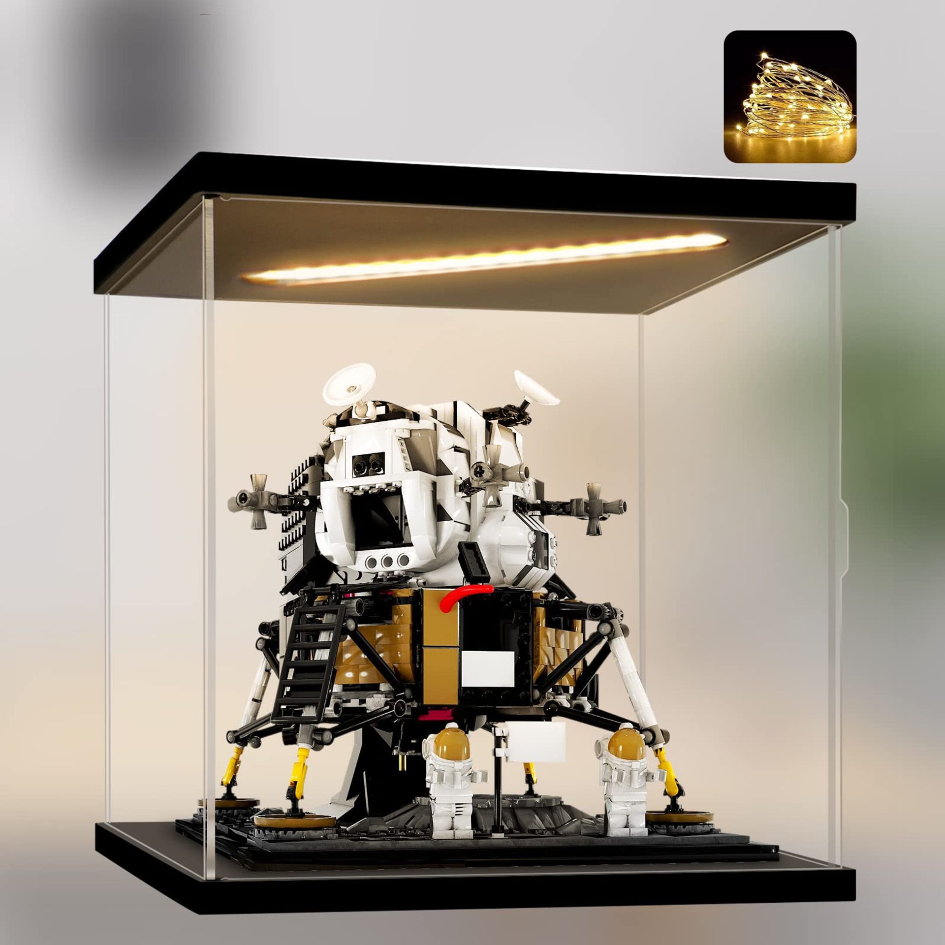 Acrylic Display Case with LED Lights Dustproof Countertop Cube for Collectibles and Action Figures - With Overhead Light 30x25x30