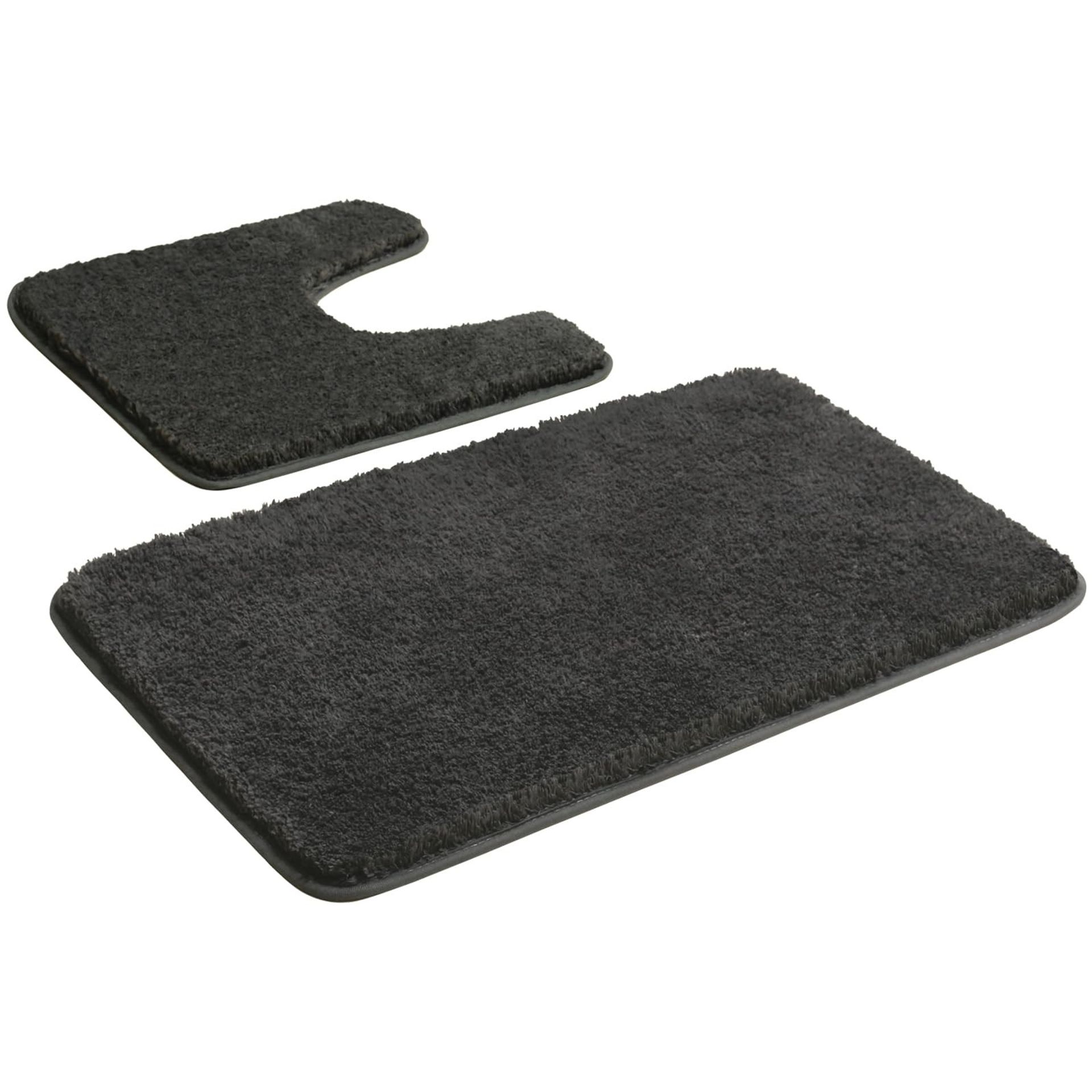 Bathroom Mat Set 2 Piece Non Slip Washable Soft Microfibre Rug and Toilet Mat - Grey 50x80+50x50 cm