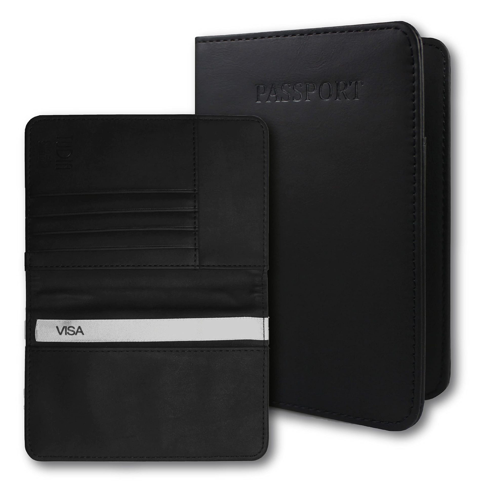 Genuine Leather Travel Wallet Passport Holder RFID Blocking Slim Design - Black TD-LC5104