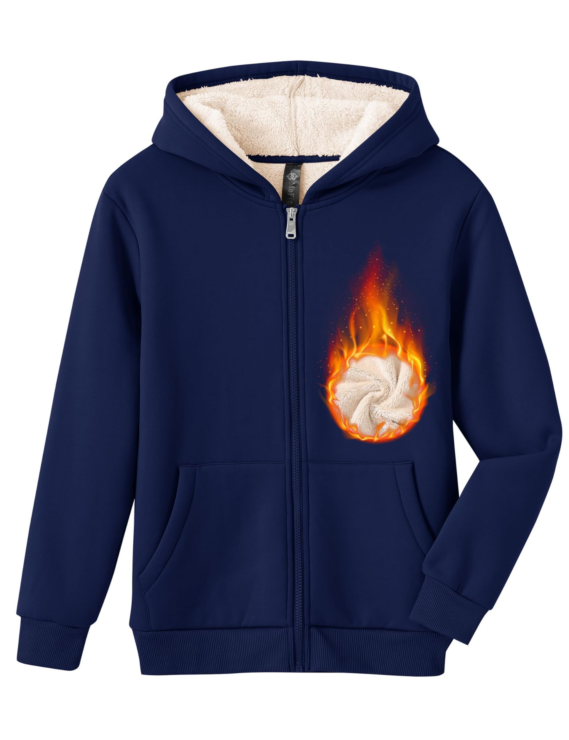 Kids Fleece Lined Zip Up Hoodie Warm Sherpa Jacket for Boys Winter Coat - Navy 13-14 Years