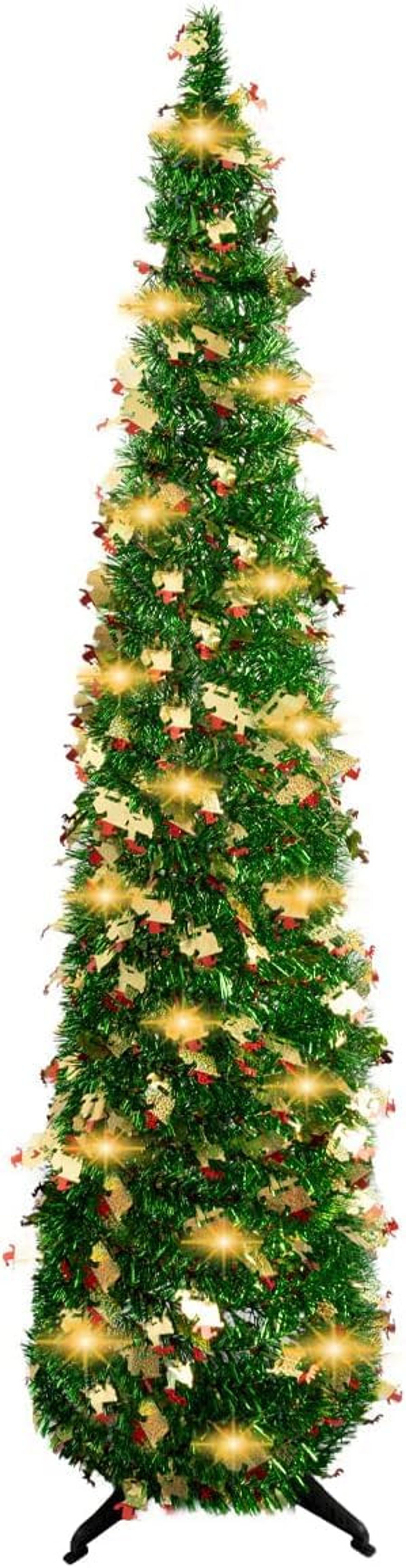 Collapsible Artificial Christmas Tree with LED Lights Pop Up Design 5ft - Dark Green 150cm