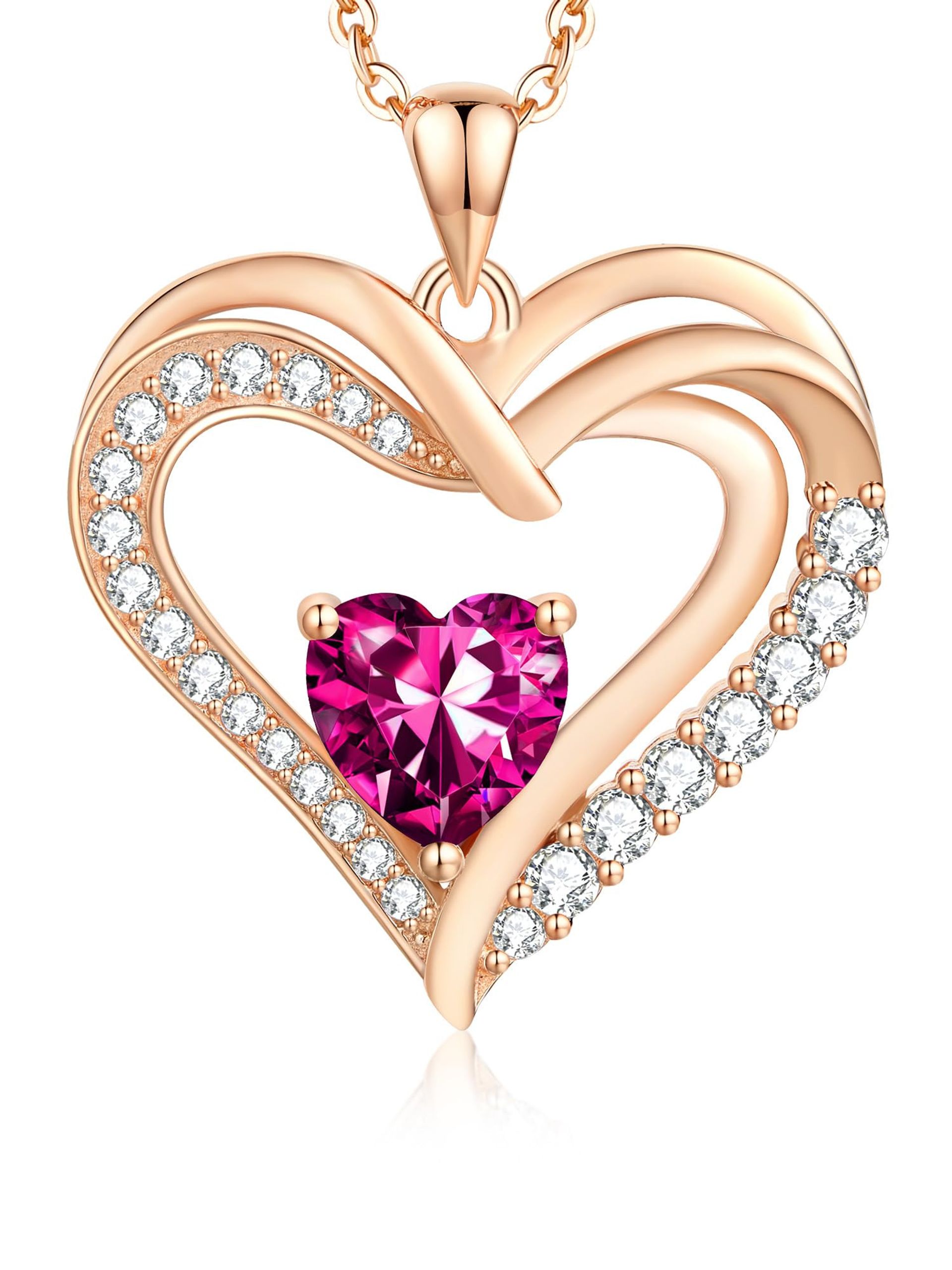 18K Rose Gold Plated 925 Sterling Silver Birthstone Necklace for Women Jewellery Gift for Mother Wife Girlfriend - Rosegold-07-Jul