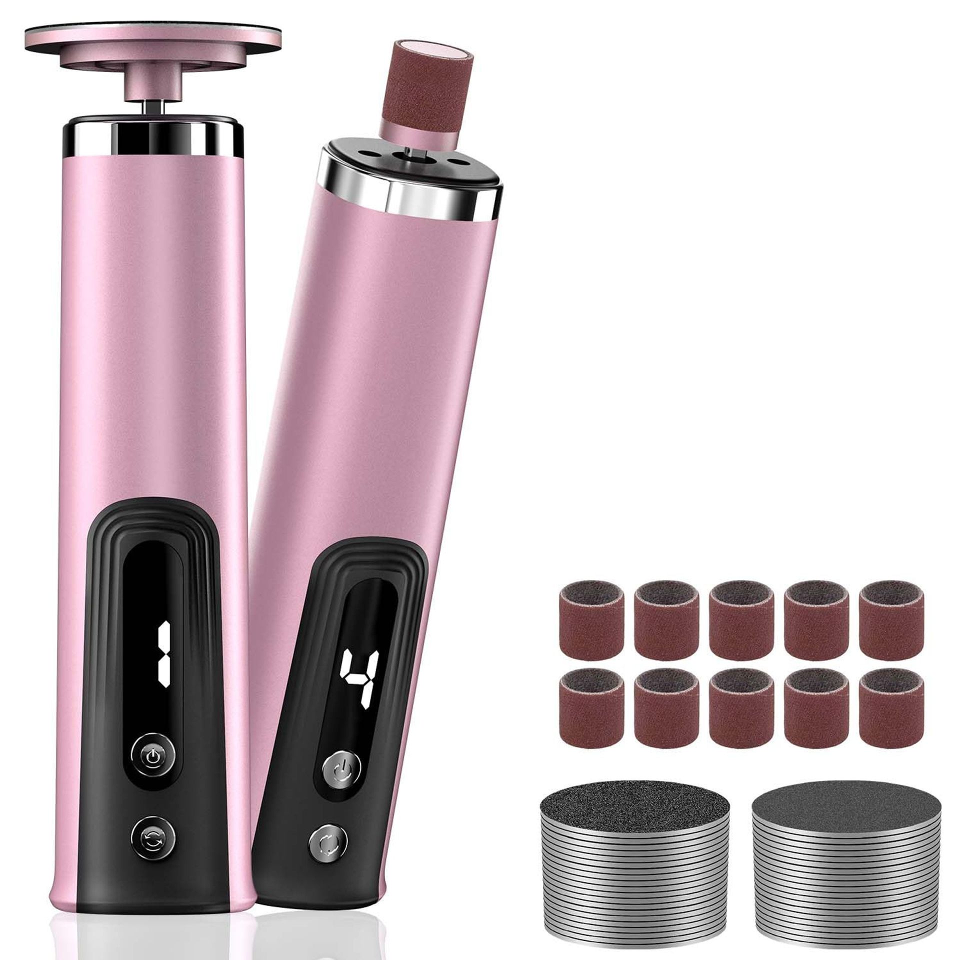 2-in-1 Rechargeable Electric Foot Callus Remover 6-Speed File with 50 Sandpaper Discs for Dead Skin & Nail Care - Pink UK6