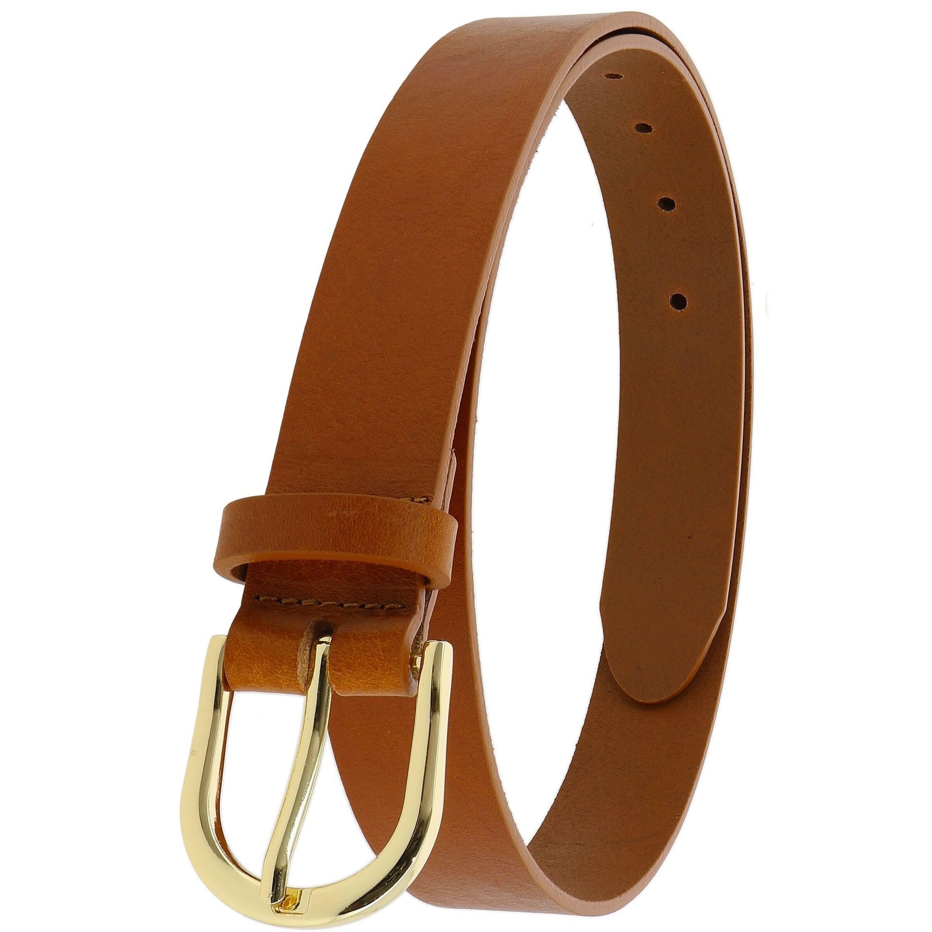 Women's Leather Belt Vegetable-Tanned Bull Leather 3cm Wide RIVOLI - Camel (Golden Buckle) 80