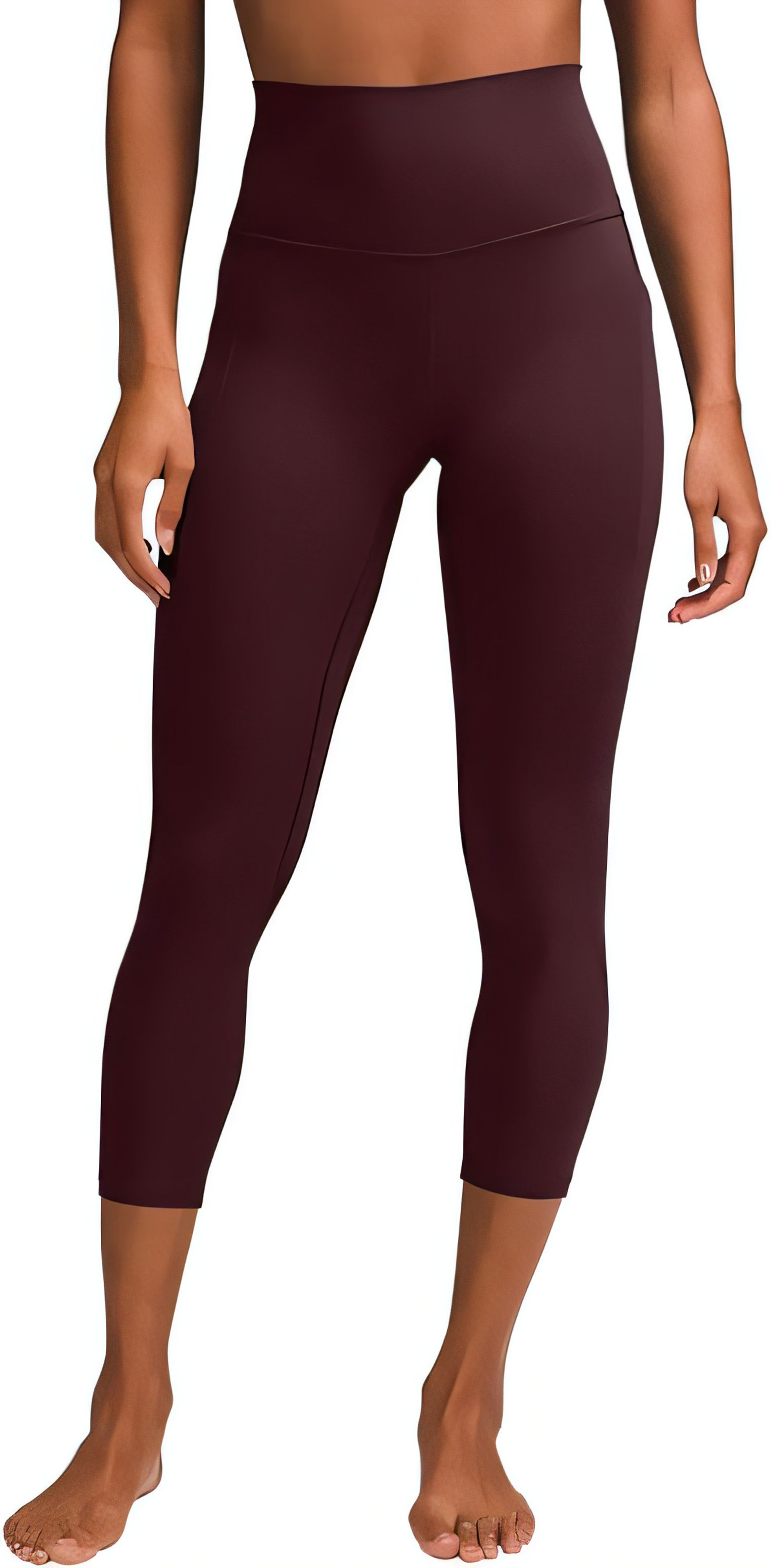 Women's Cropped 3/4 Length Yoga Leggings with Tummy Control - Super Soft Activewear for Gym, Running & Fitness - Size S Burgundy
