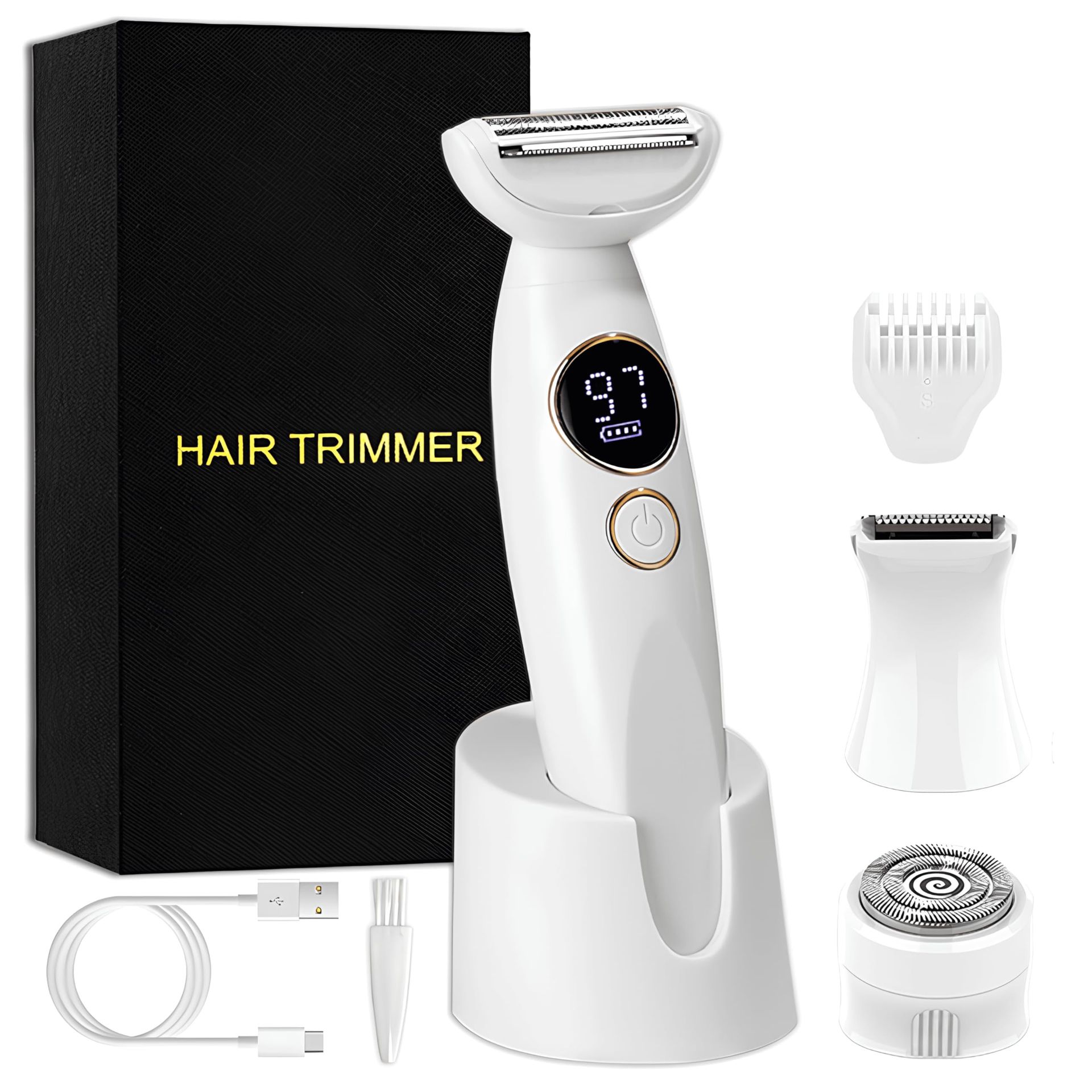 Ladies Electric Razor 3-in-1 Wet & Dry Shaver with LED Display, 120min Runtime, Painless Hair Removal for Legs, Underarms & Bikini Area - White